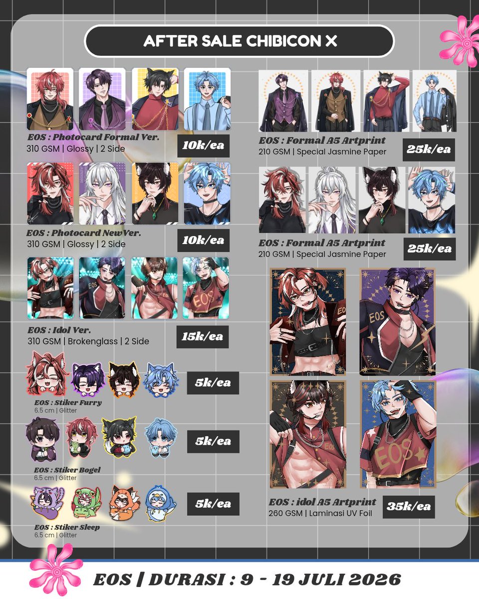 aurorashafiranw's tweet photo. Aurora Chibicon X After Sale udh dibuka
❤️+🔁are appreciated
🗓️ 9 - 19 Juli 2026
📦 Mail order Only
📎 https://t.co/tN7xW3j0kc
⭐️ EOS,Pandavva,Danmei
#Chibicon #EonOfStars #Pandavva #aftersalechibiconx https://t.co/80x04SMAiu