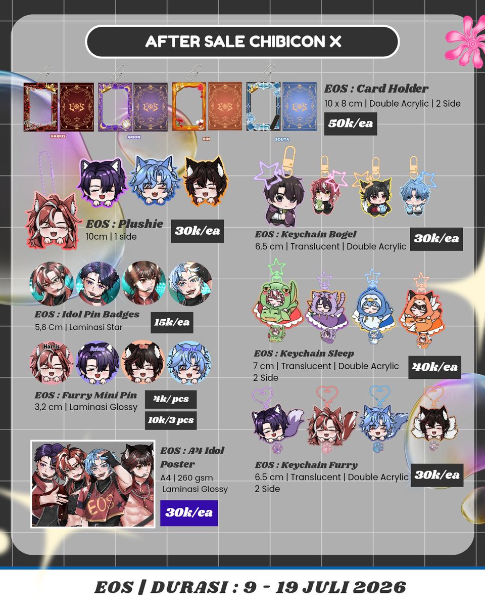 aurorashafiranw's tweet photo. Aurora Chibicon X After Sale udh dibuka
❤️+🔁are appreciated
🗓️ 9 - 19 Juli 2026
📦 Mail order Only
📎 https://t.co/tN7xW3j0kc
⭐️ EOS,Pandavva,Danmei
#Chibicon #EonOfStars #Pandavva #aftersalechibiconx https://t.co/80x04SMAiu