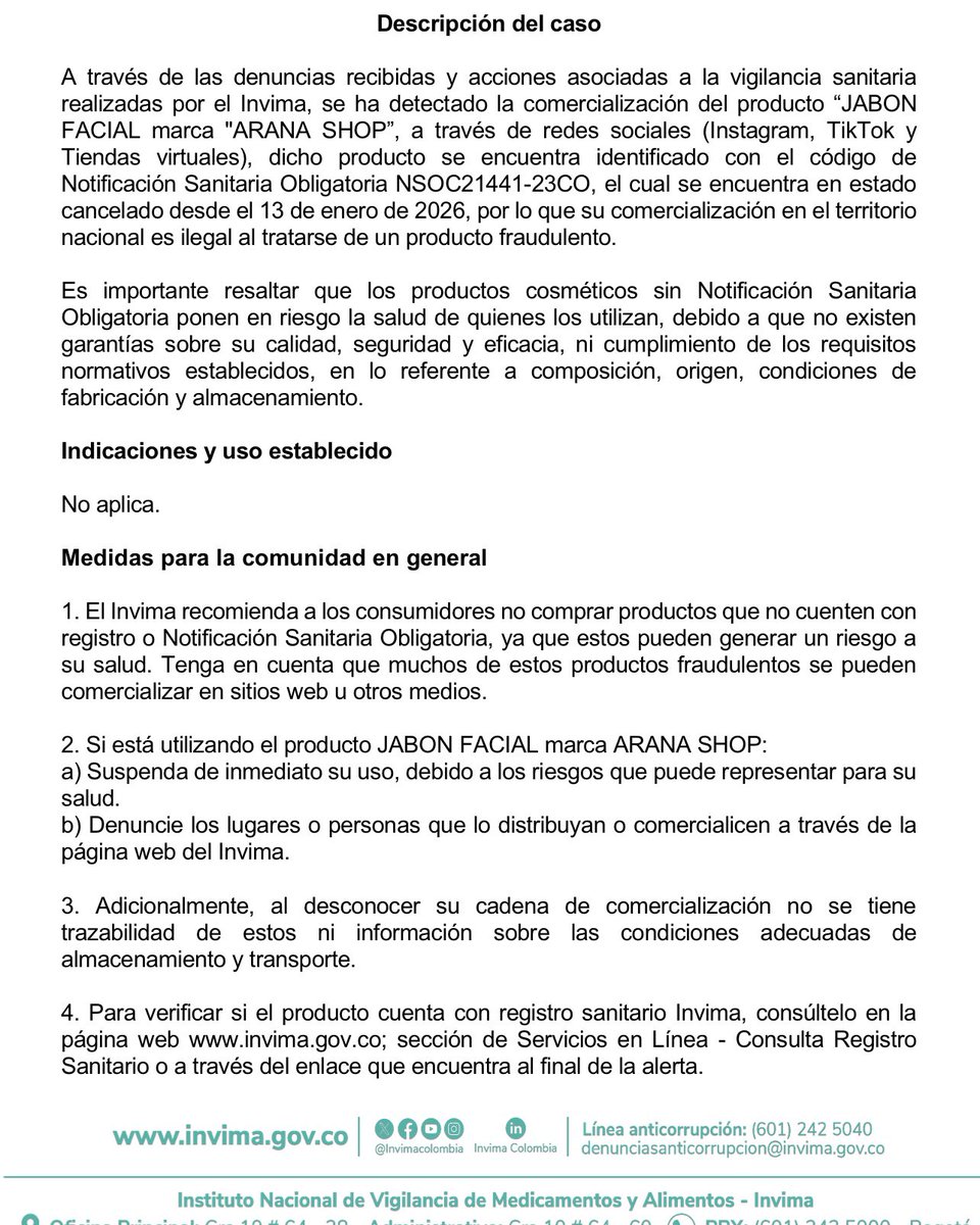 realityscol's tweet photo. El INVIMA emitió una alerta sanitaria contra el jabón de Jesús Arana, advirtiendo que su comercialización en Colombia es ilegal por tratarse de un producto fraudulento. Se debe  suspender de inmediato su uso y denunciar a quienes lo distribuyan. 
Arana no se ha pronunciado aún. https://t.co/9hEQ3pJ2gc