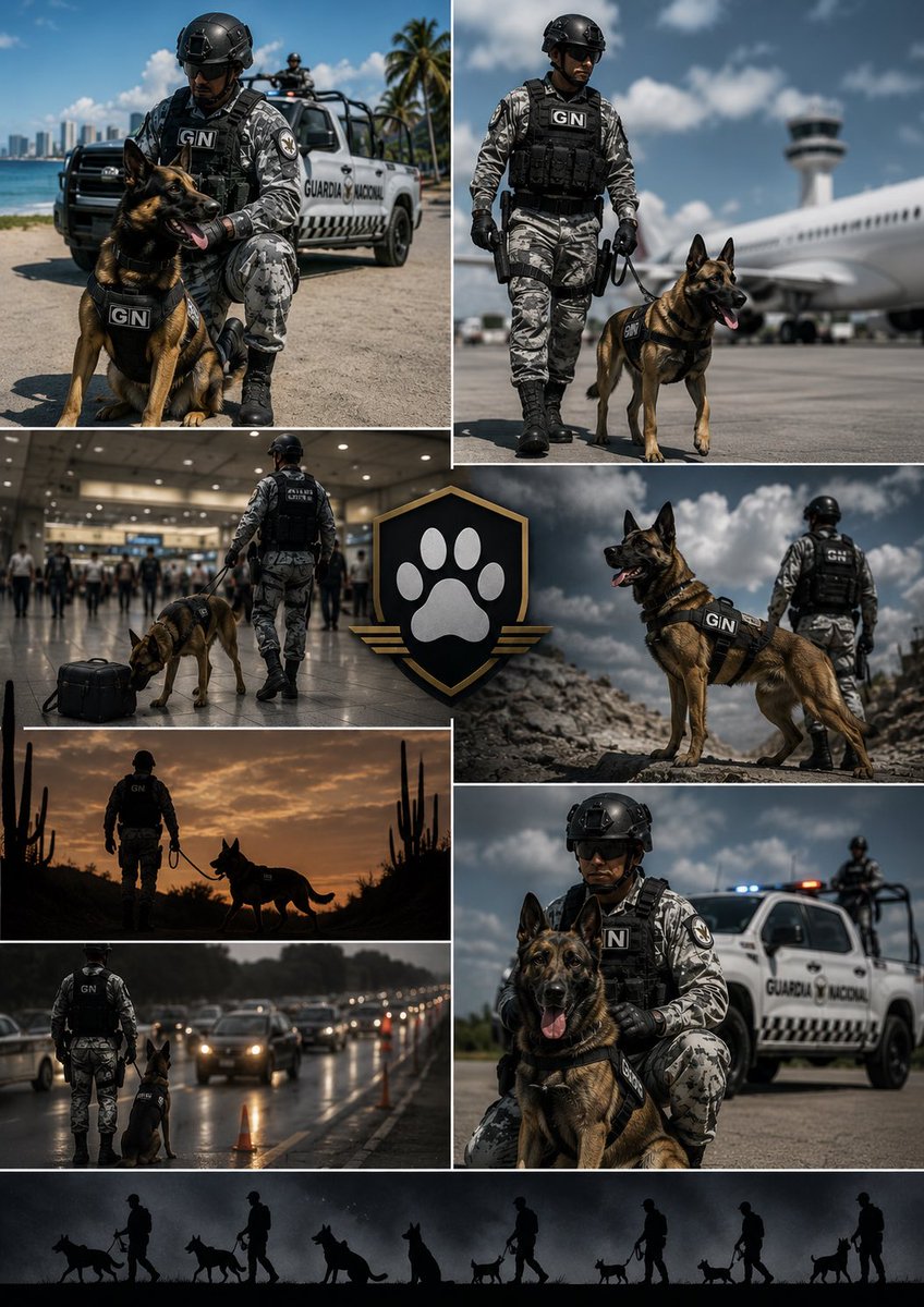 GNQRoo's tweet photo. FUERZA DE REACCIÓN K9

Los binomios caninos de la Guardia Nacional representan la unión perfecta entre la preparación del personal y las extraordinarias capacidades de nuestros ejemplares K9. https://t.co/KG0VQidejc