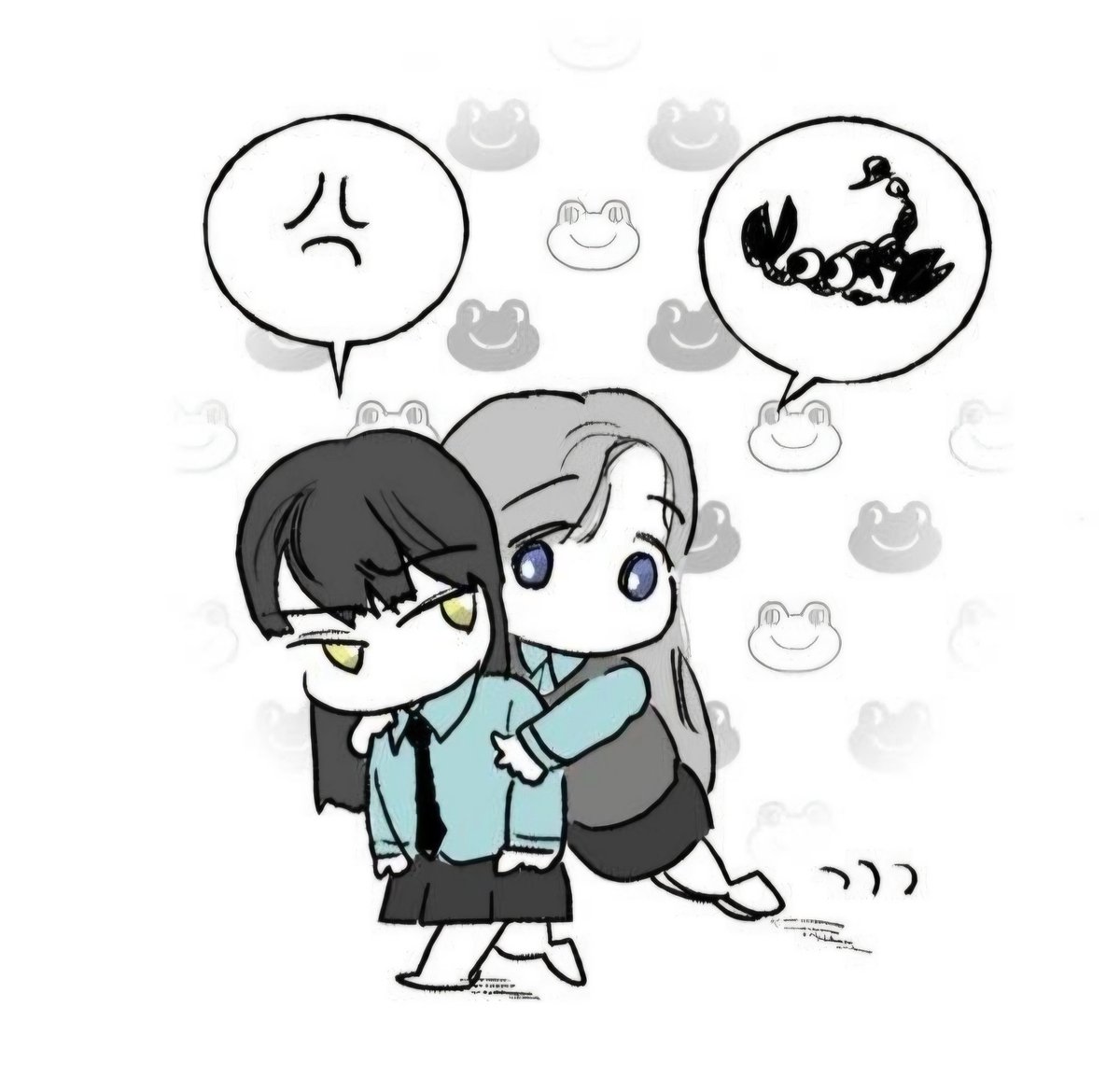 Mayonbaise's tweet photo. 이 그림 다시 보니깐 작가님이 전갈과 개구리 우화를 묘사한게 아닐까? 전갈이 개구리 등에 업히고 연못을 지나가는 것 처럼 희서가 건영이 등에 업히는거지.
겁나 똑똑한 척하려 했는데 희서 왜이렇게 귀엽냐...
싸이코여도 괜찮아 희서야...그게 네 천성이라면 내가 기까이 품어줄게 https://t.co/KZuM3Ih3SW