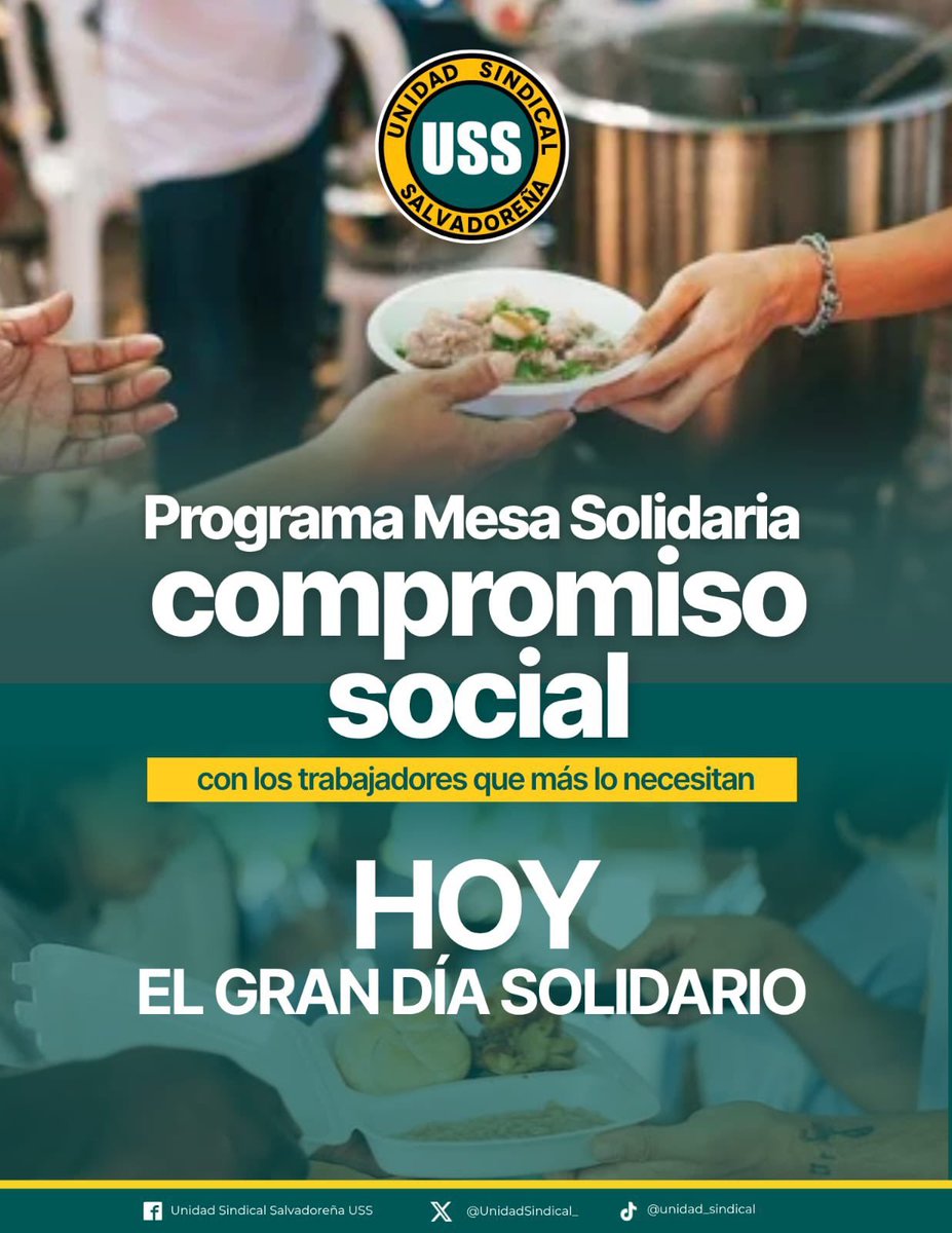 stisss's tweet photo. Hoy sembramos solidaridad para cosechar esperanza.

Con el lanzamiento oficial del Programa Mesa Solidaria, la Unidad Sindical Salvadoreña reafirma su compromiso de acompañar a los trabajadores y sus familias con acciones que generan bienestar.

Porque servir a nuestra gente también significa compartir una mesa con dignidad.

#UnidadSindical #MesaSolidaria