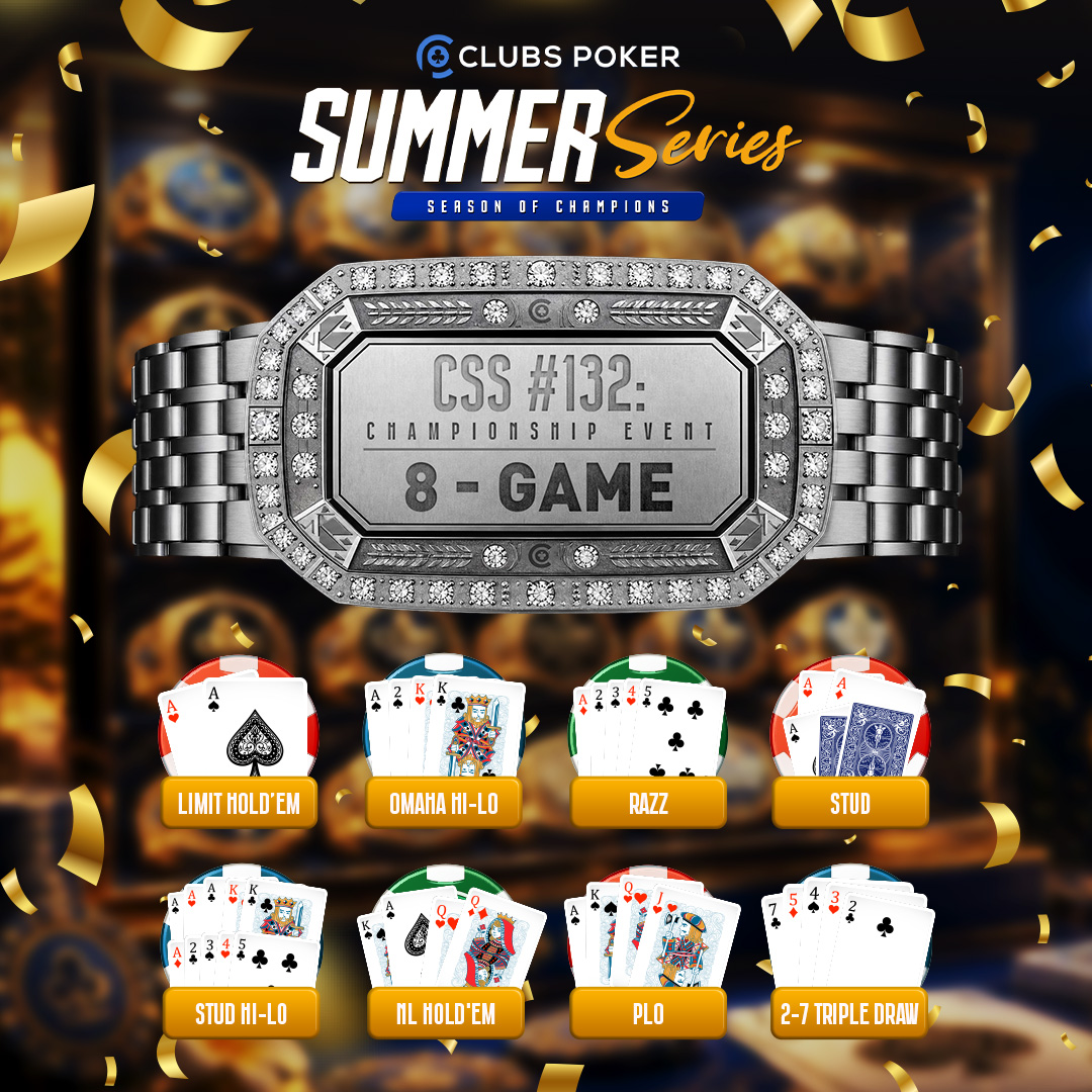 playonclubs's tweet photo. 🎟️ 8-GAME GIVEAWAY🎟️
 Tomorrow’s featured bracelet event: CSS #132 8-Game (22 SC, 2,000 SC GTD, 8:30 PM ET).
 
 To enter:
 ✅ Follow us
 ❤️ Like this post
 🔁 Repost
 💬 Reply with your Clubs Poker username
 
 1 winner on X will be picked tomorrow at 5 PM ET.
 Prize: 1 ticket valid for ANY CSS bracelet event.
 https://t.co/4Okc60Xxev