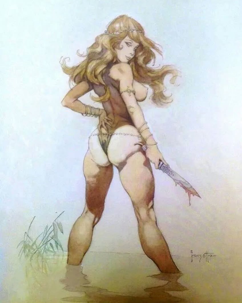 YoDanno's tweet photo. “Everybody knocks my female figures. They say they're overblown, that women don't look like that. And I agree. Certainly all women don't look like my paintings. But you can't deny some women do look like that. I don't want to paint just another woman. A painting, it's something important; you want to look at it, maybe forever. Who wants to look at just an ordinary hero forever? You want the ultimate, you pull out the stops and do everything in extremes. The extreme in beauty, if it fits; the extreme in ugliness if it fits; the extreme in terror if this is what's required. You know, I think this is one reason that so many people enjoy my stuff, because all of these extremes are jammed into it.” ― Frank Frazetta