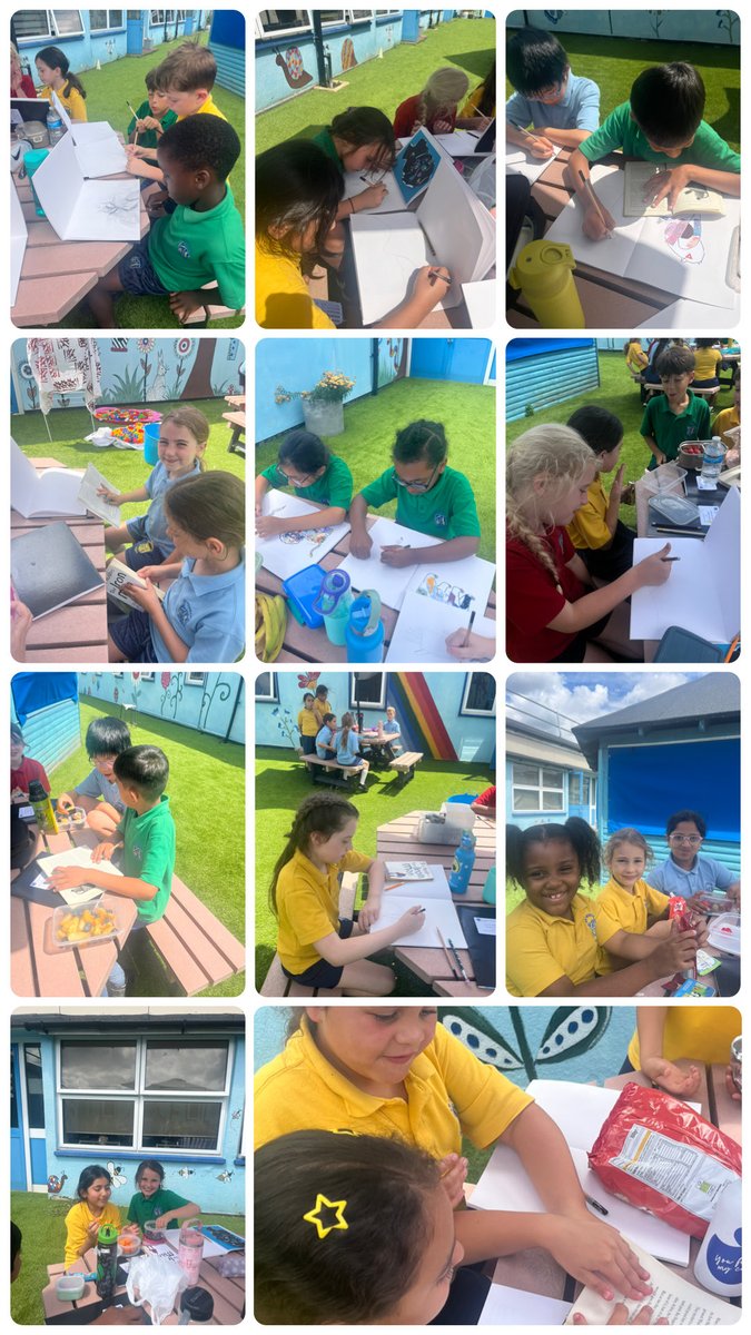 StTeresasHarrow's tweet photo. Year 3 took their learning outside last week for our whole class reading picnic inspired by our class text, The Iron Man! We then brought the story to life with some wonderful sketches. A lovely way to combine reading and creativity! ๐งบ๐ #StTs https://t.co/MaNuAAo0DE
