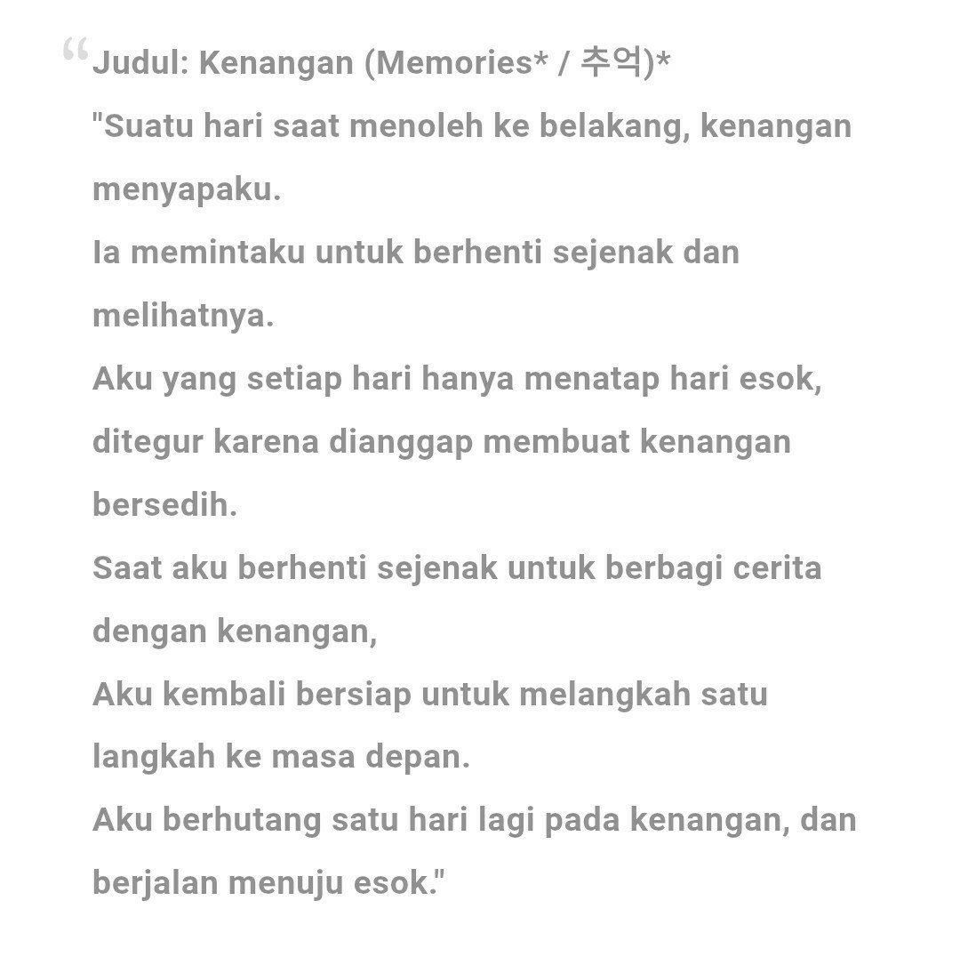 _IndahSi's tweet photo. Tulisannya Minhyuk ini, ternyata karena dia lagi suka sukanya nulis ya

Tapi suka sih asli, kita ga bisa liat hari esok terus, kadang butuh waktu ngobrol sama kenangan. https://t.co/37OdS80Aui