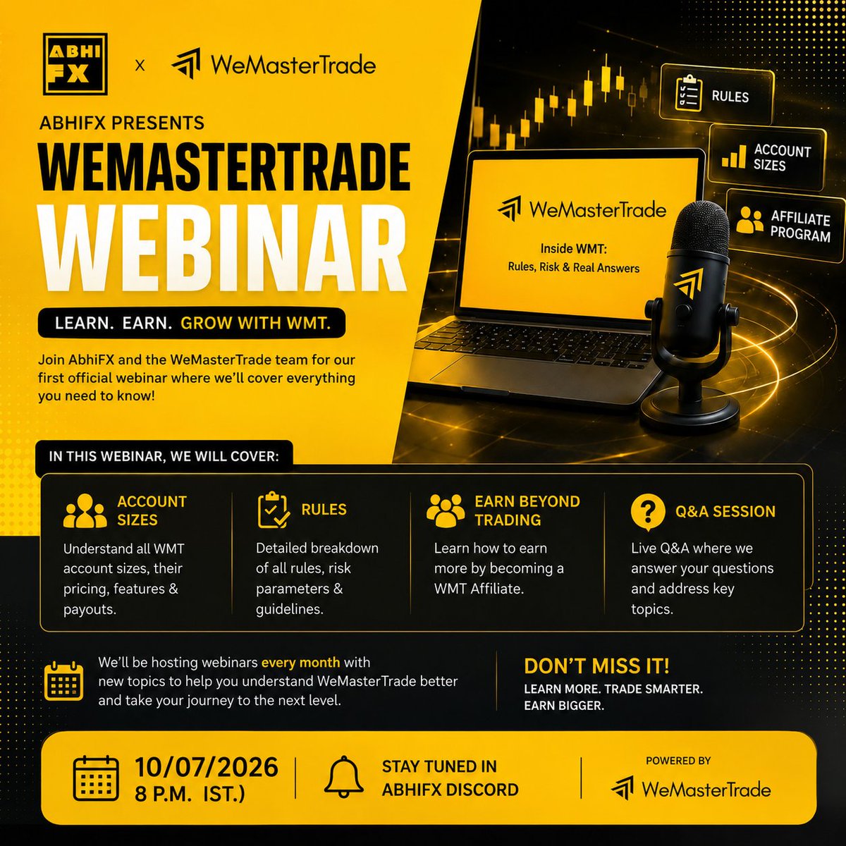 Abhii_FX's tweet photo. 🚀 Ready to Master Your Trade?
Join the ABHIFX × WeMasterTrade Webinar 

learn account rules, risk management, affiliate opportunities &amp; more

📅 10 July 2026 🕗 8:00 PM IST 📍 ABHIFX Discord https://t.co/N37IuJrE7Q

Learn. Earn. Grow. 🔥 https://t.co/4p05DPzu9H