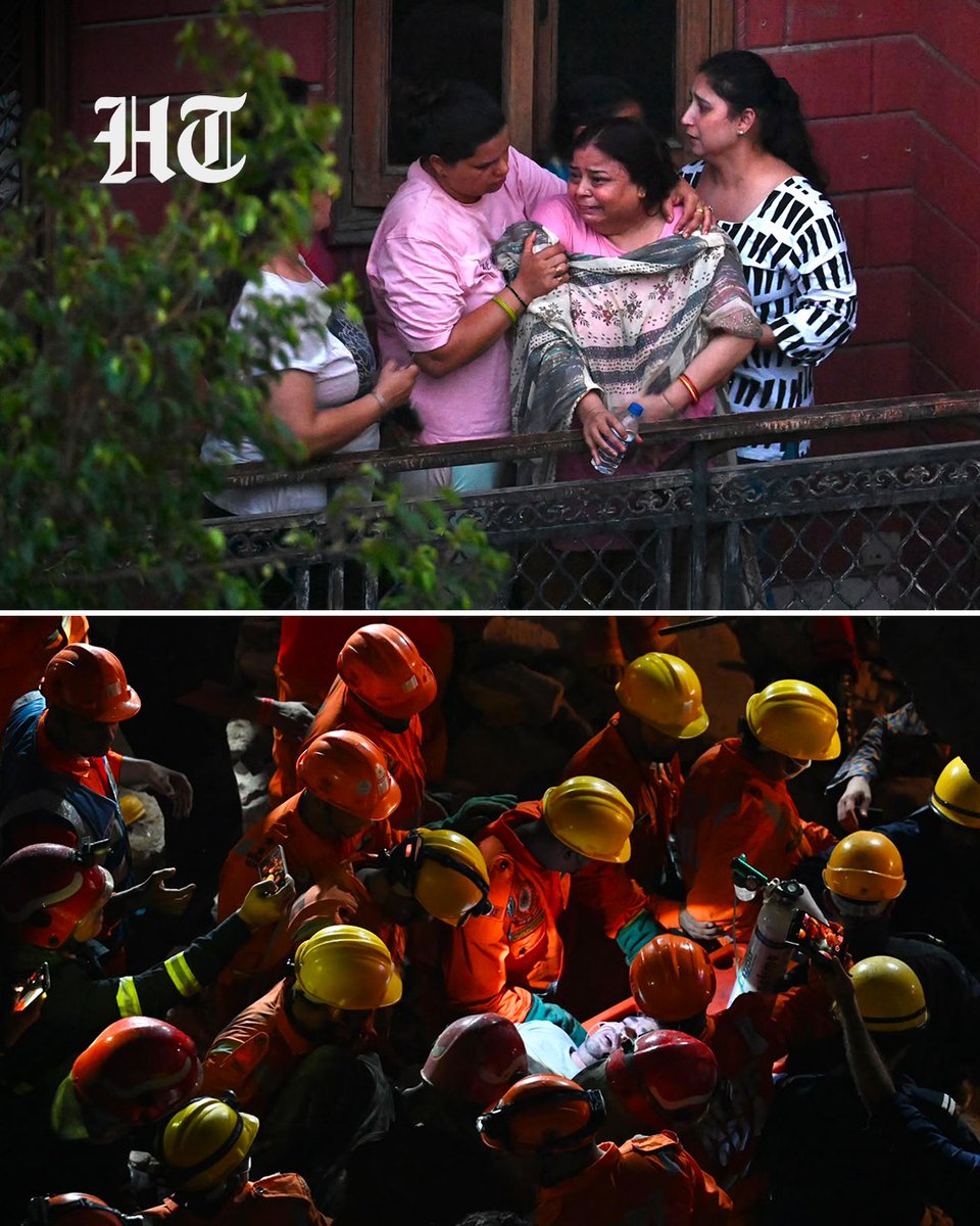 htTweets's tweet photo. #InPhotos | One person was killed after a building collapsed in Delhi's Rohini area amid heavy rainfall. NDRF personnel rescued a survivor from beneath the debris as rescue teams continued operations to evacuate those trapped under the rubble. 

(Photo by @sanchit2294 / Hindustan Times)

#Delhi #Rohini #BuildingCollapse #NDRF #RescueOperation #HeavyRain #DelhiRains
