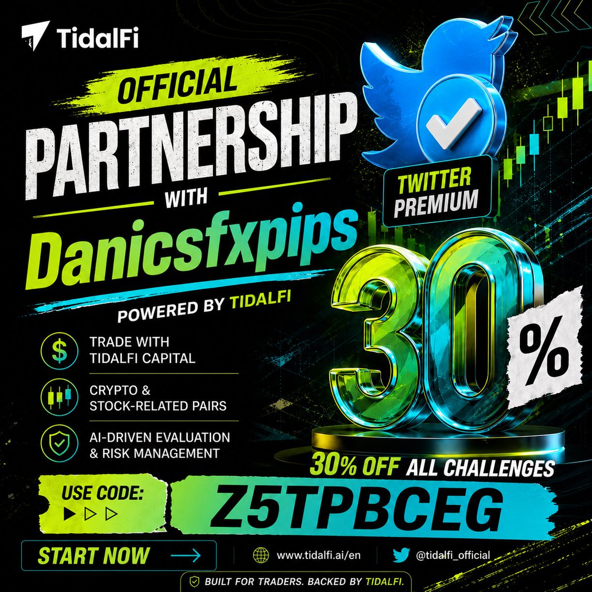 D_wlth's tweet photo. 🚨 BIG NEWS! 🚨

I'm officially partnered with @TidalFiOfficial 🤝🔥

If you've been waiting for the perfect time to get funded, this is it. Get 30% OFF ALL TidalFi Challenges and start your funded trading journey for less. 📉➡️📈

🎁 Use Code: Z5TPBCEG

✅ Save 30% instantly
✅ Trade crypto & stock-related pairs
✅ AI-driven risk management

Don't pay full price when you don't have to. Secure your challenge today and keep more capital for your trading. 💰

Drop a 🔥 if you're going for a funded account this month!
https://t.co/7IamwXywEf