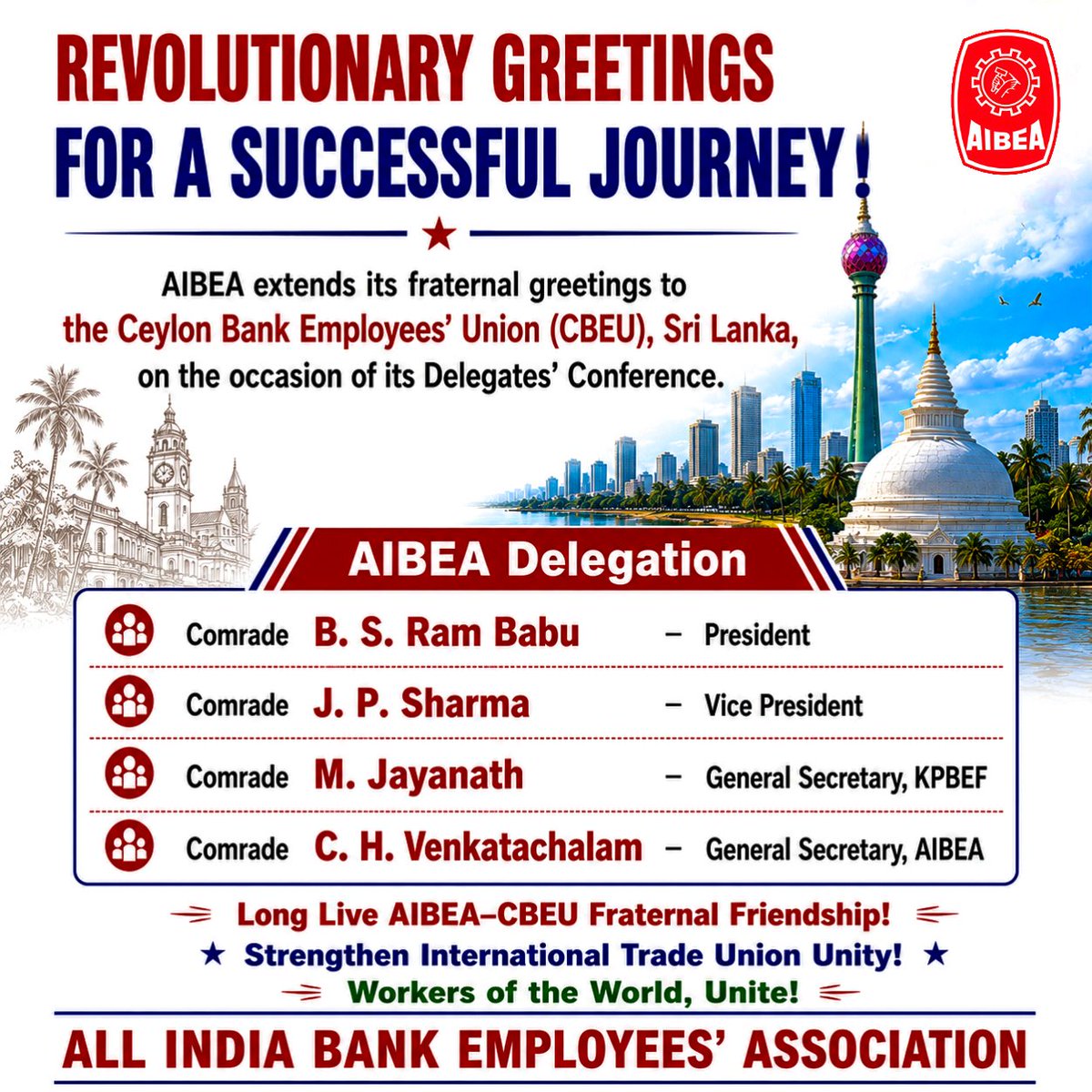 AIBEAofficial's tweet photo. Long live AIBEA–CBEU (Sri Lanka) fraternal friendship! https://t.co/74QqM6M0yI