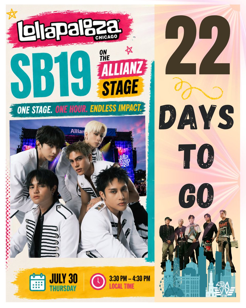 US_ATIN's tweet photo. LOLLAPALOOZA Attendance Roll Call
22 Days To Go. 📍

The countdown is entering an exciting phase.
Travel plans are being finalized. Schedules are being checked. Outfits are being planned. For many fans, the reality of Lollapalooza is beginning to sink in.

Whether you're flying across the world, driving into Chicago, or supporting from home, you're part of this moment. 🫶

One of the most beautiful things about this fandom is how people from different places come together for a shared experience.

🌎 Where will you be watching SB19 from on July 30? Comment your city and country below.

@SB19Official #SB19 
#Lollapalooza 
#SB19AtLolla