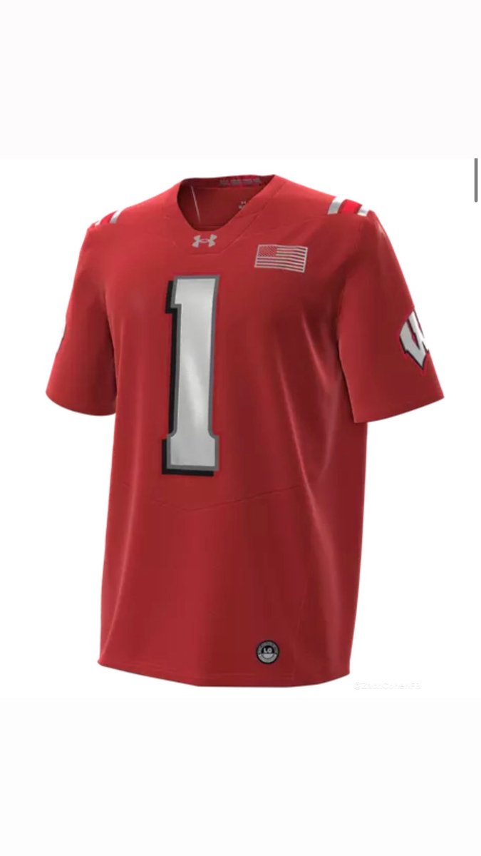 ZachCohenFB's tweet photo. Soooo I was browsing Scheels last week after it leaked Notre Dame’s Shamrock Series jerseys and stumbled upon this unfamiliar Wisconsin jersey

It has the same label and pricing as a Notre Dame’s jersey did, and has the “Coming Soon” tag

It also has the American flag in the same spot as Notre Dame’s… who the Fighting Irish are playing in the Shamrock Series this season

I’ve hit up a few different people who didn’t know what it is lol. So seems like it’s a soon-to-be revealed Badgers jersey for the Shamrock Series? 👀