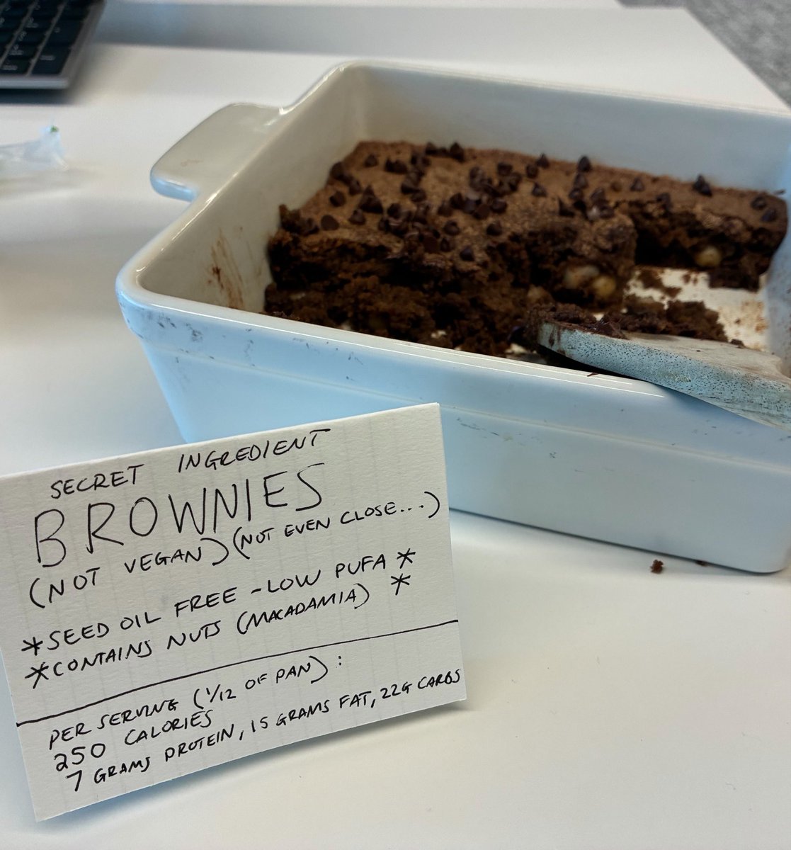 MojitoSlammer's tweet photo. Pranking my coworkers by feeding them a tray of brownies that I snuck an entire cup of ground beef into https://t.co/wtMgtyIcbz