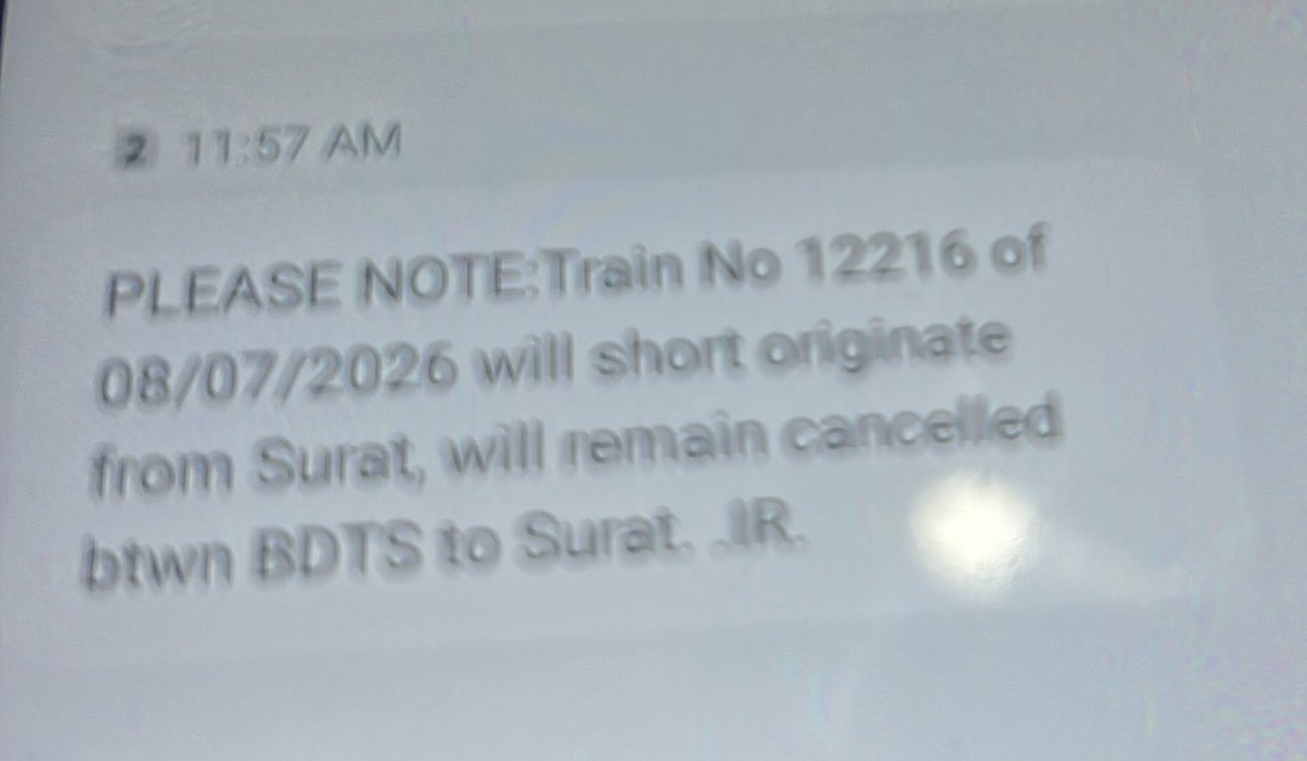 ashu1981prabhat's tweet photo. Train timing 12 PM, @IRCTCofficial  sending message at 11.57 am expecting passengers to plan to rush Surat station in 3 minutes..what a joke..@RailMinIndia  how will you compensate, without option travelled by air, with 6 times more cost? https://t.co/6RHwVV8RPd