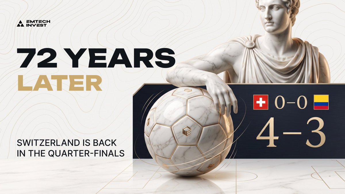 emtechinvest's tweet photo. History made! 🇨🇭 What a spectacular win against Colombia! The Swiss national team just broke a 72-year streak to reach the World Cup quarter-finals. 

At EmTech Invest, we love seeing boundaries shattered. Huge congratulations! Bring on Argentina! 👏🏻💫

#WorldCup2026 https://t.co/iu1uJd3IE9