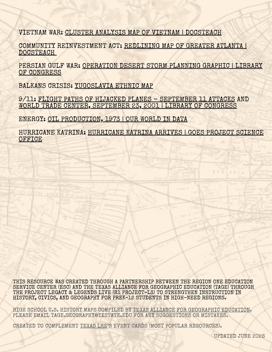 txgeoed's tweet photo. We’re excited to launch a NEW resource for 8th Grade and High School U.S. History!

These curated collections of maps are designed to support and enhance instruction throughout the course—helping bring history to life through geographic thinking.

https://t.co/Cn7kd9yZPz https://t.co/1lfSbmoexH