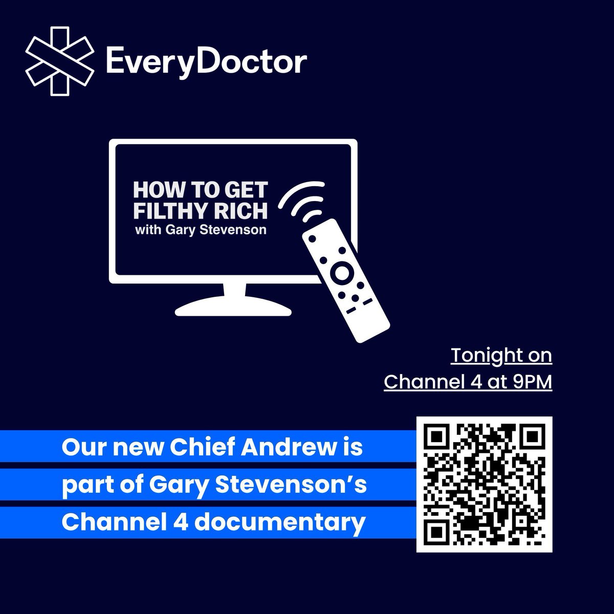 EveryDoctorUK's tweet photo. Our new Chief, @AndrewMeyerson, is proud to be a part of Gary Stevenson’s Channel 4 documentary, How to Get Filthy Rich.

It airs tonight, 8th July, at 9PM. And will be shared on his Youtube channel from 12th July.

Why you should watch it: https://t.co/oB2IFHmndC https://t.co/LdYrJpM6jS