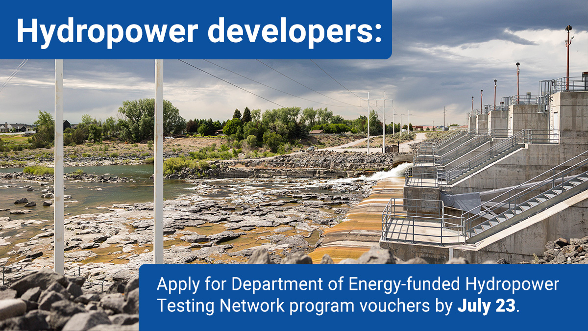 INL's tweet photo. Hydropower developers: Apply by July 23 for @ENERGY-funded Hydropower Testing Network program vouchers to access @INL's #hydropower modernization, #cybersecurity and grid stabilization capabilities. 🌊⚡ 

Learn about testing services and apply now: https://t.co/h1FvPgkL0H https://t.co/5FLD6cD4cf