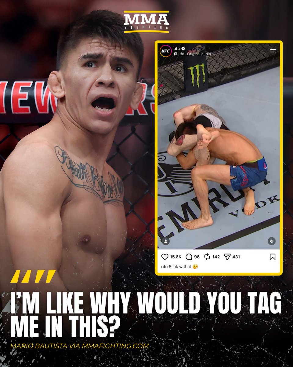 MMAFighting's tweet photo. Mario Bautista was very confused why the UFC tagged in the video of his previous loss to Cory Sandhagen

📰 https://t.co/YBq4gp3o71 https://t.co/YwgVmt8pZC