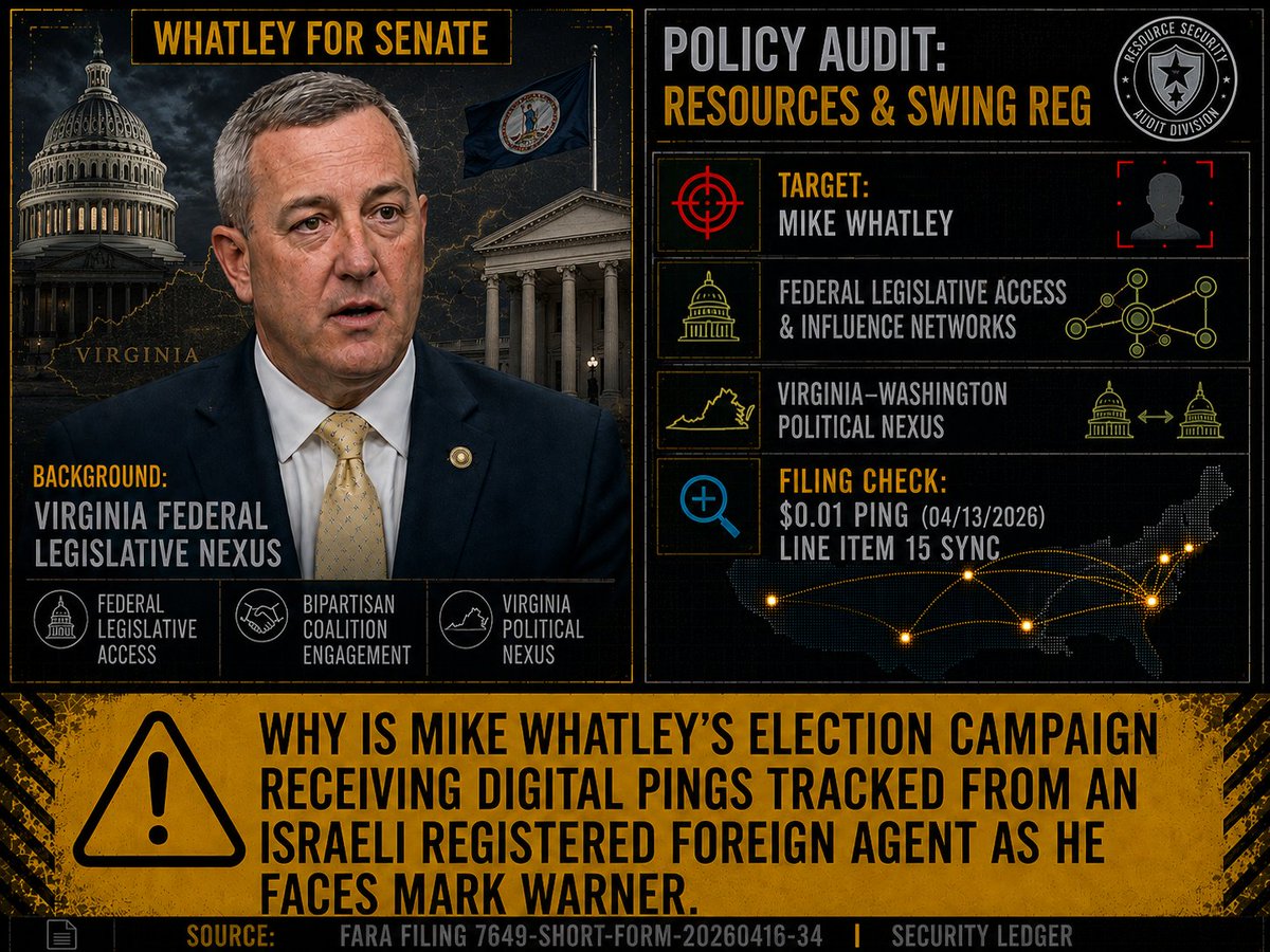 passportsvisa's tweet photo. @MarkWarner THE FARA 7649 TRUTH STAMP: REGISTRATION UNDER THIS FILING CONSTITUTES A LEGAL ACKNOWLEDGEMENT THAT MIKE WHATLEY’S U.S. SENATE CAMPAIGN IS AN INTEGRATED COMPONENT OF AN ISRAELI FOREIGN OPERATION. https://t.co/Ose3b2TgQA