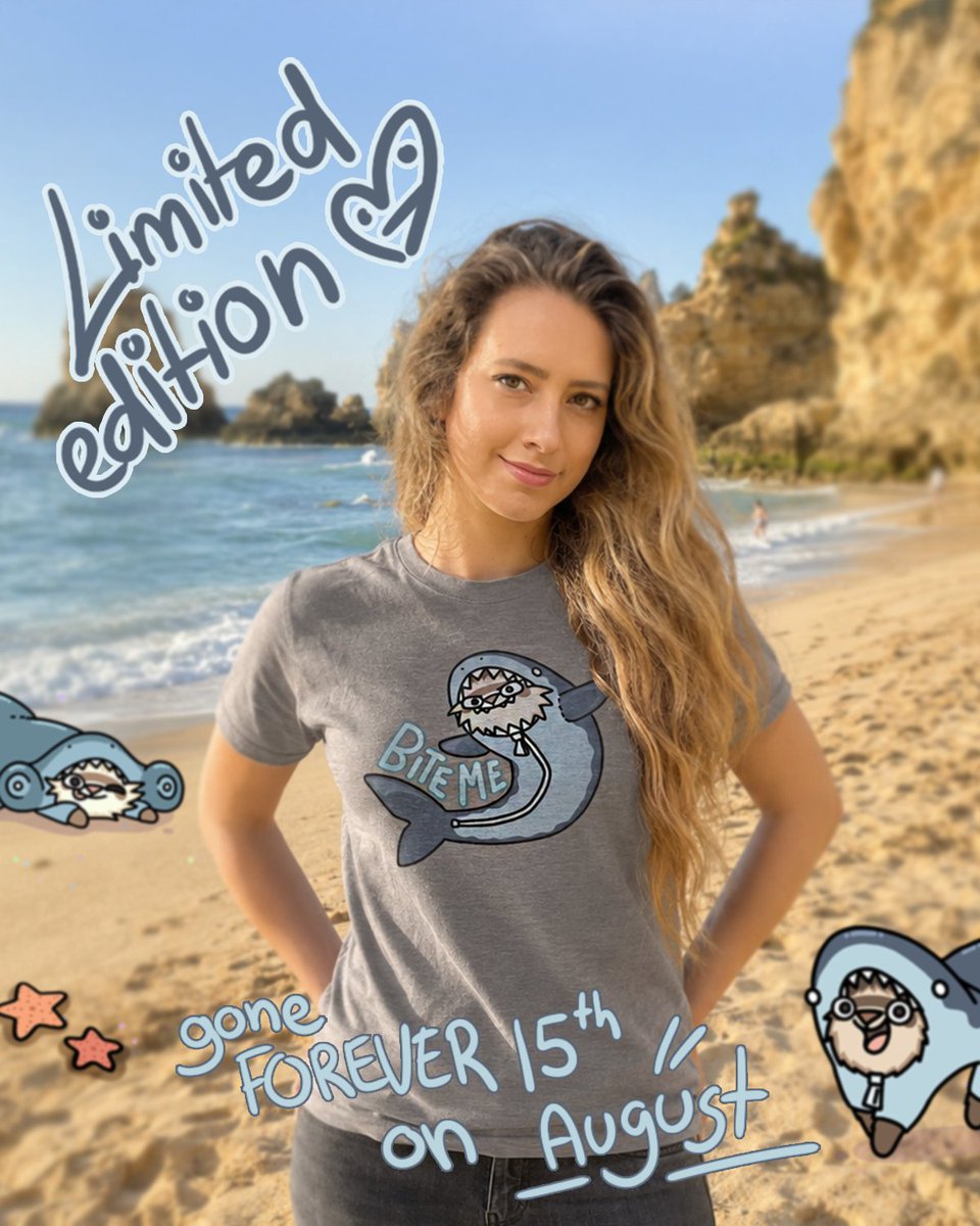 siberianlizard's tweet photo. New summer limited edition merch is here! It's CARPET SHARK month! https://t.co/56ai59bVPe
PS: Using a beach photo for the BG in this one, cause I didn't want the boring garden again, and I am not getting beach till September now... :,) https://t.co/jPlo0gxKxg