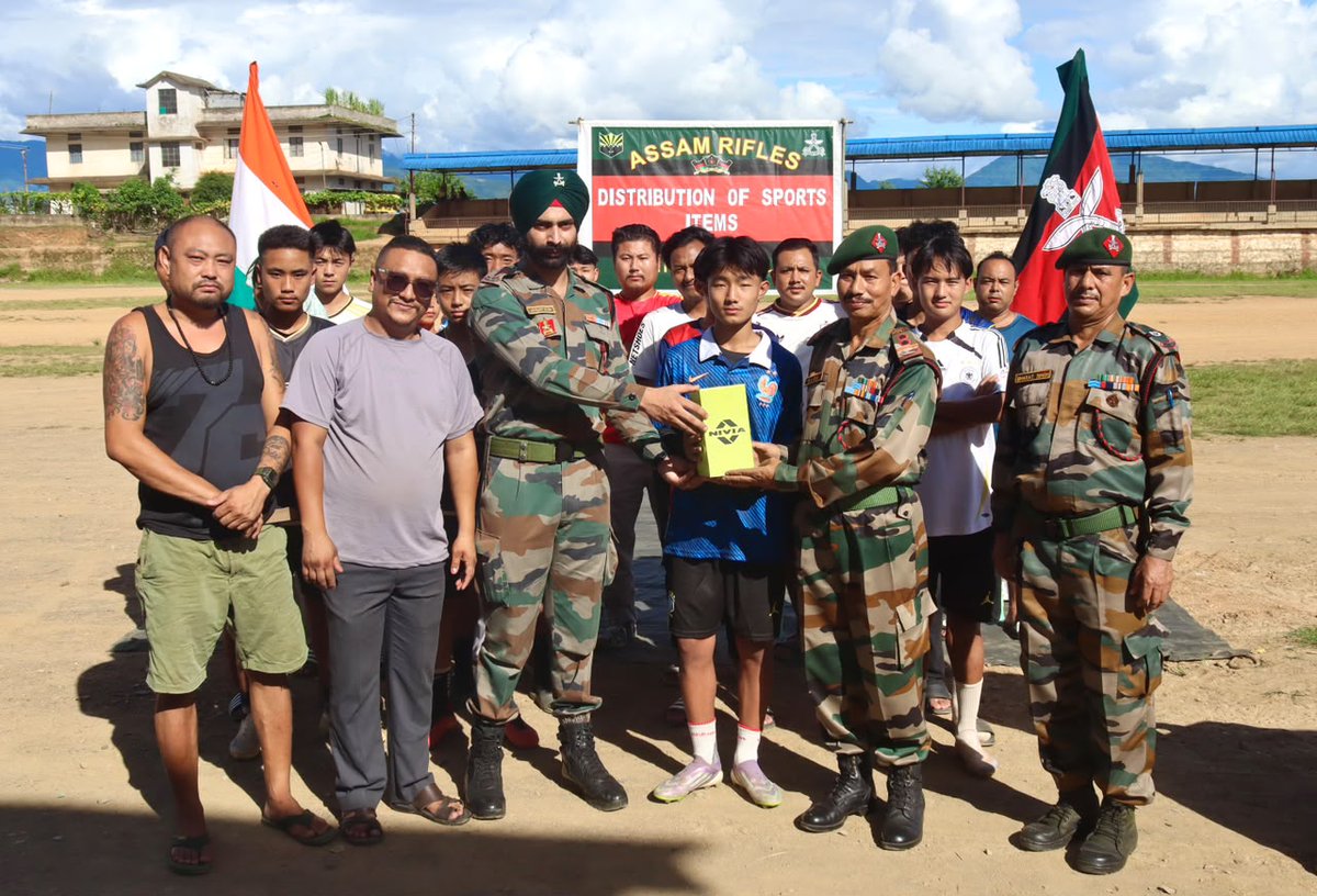 official_dgar's tweet photo. ASSAM RIFLES DISTRIBUTES SPORTS ITEMS TO THE YOUTH OF KIPHIRE, NAGALAND
#AssamRifles distributed footballs to the youth of Kiphire District, Nagaland on 08 July 2026. The initiative was undertaken following a request from local youth to support their preparations for the forthcoming Mongmong Sangtam Festival Football Championship, scheduled to be held in September 2026. The distribution of sports equipment aims to encourage young players to practise regularly, improve their sporting skills and foster the spirit of teamwork, discipline and healthy competition. Assam Rifles has consistently supported activities that strengthen its bond with local communities while motivating the youth to engage in constructive and positive pursuits.

#friendsofthenortheast #sentinelsofnortheast #OperationalReadiness #CommunityFirst #NationFirst #ServiceBeforeSelf #GuardiansOfTheNation

@HMOIndia @adgpi @PIBHomeAffairs