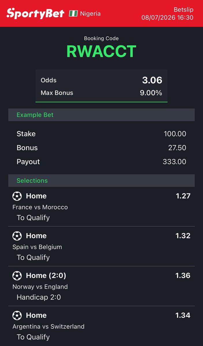 dfwpehlumiiii's tweet photo. CC: @Mrbankstips 
World Cup tips on https://t.co/RhuVmdO7Iy converted to sportybet⤵️

JRKBS6 K1SBB5 
Q33S9L RWACCT -sporty👩‍💻

Follow 4 convert of codes 2 ur preferred bookies! 

Retweet 4 larger audience😤🗣️ https://t.co/sYWubSnIvE