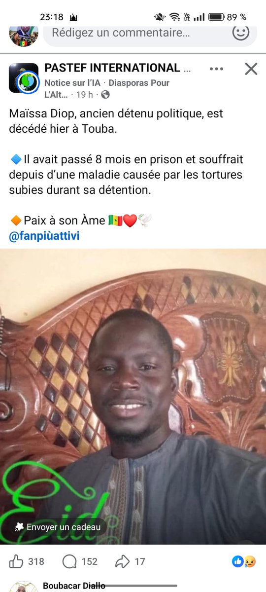 Noo_IDcard's tweet photo. ‼️ Encore le décès d’un détenu politique.

Combien en faudrait il pour que @PR_Diomaye puisse faire la lumière sur les événements de mars 2021 à 2024.

Les recevoir ne règlera pas le problème https://t.co/nJ3IkwUEp6
