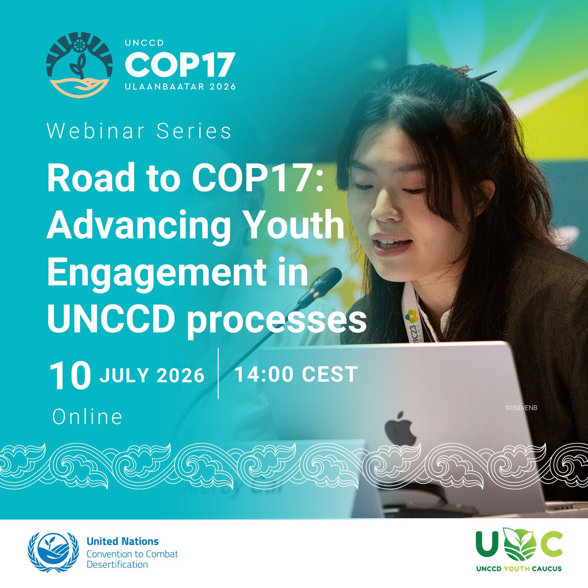 UNCCDYouth's tweet photo. The first of our #UNCCDCOP17 Seminar series will happen on Friday, 10 June, 2026 at 14:00 CEST.
The session will explore how young people can meaningfully contribute to global efforts on #DLDD
Register to join the conversation here: https://t.co/60Q5CiTTyi https://t.co/cAXjGTIGjY