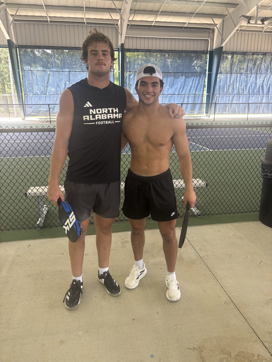 BrentDearmon's tweet photo. And the winners of the @UNAFootball Pickleball Tournament are …

@LeoGlover20 and @EthanAbberger 

#PoundTheStone 🪨🔨 https://t.co/5JBMGU8aQ0