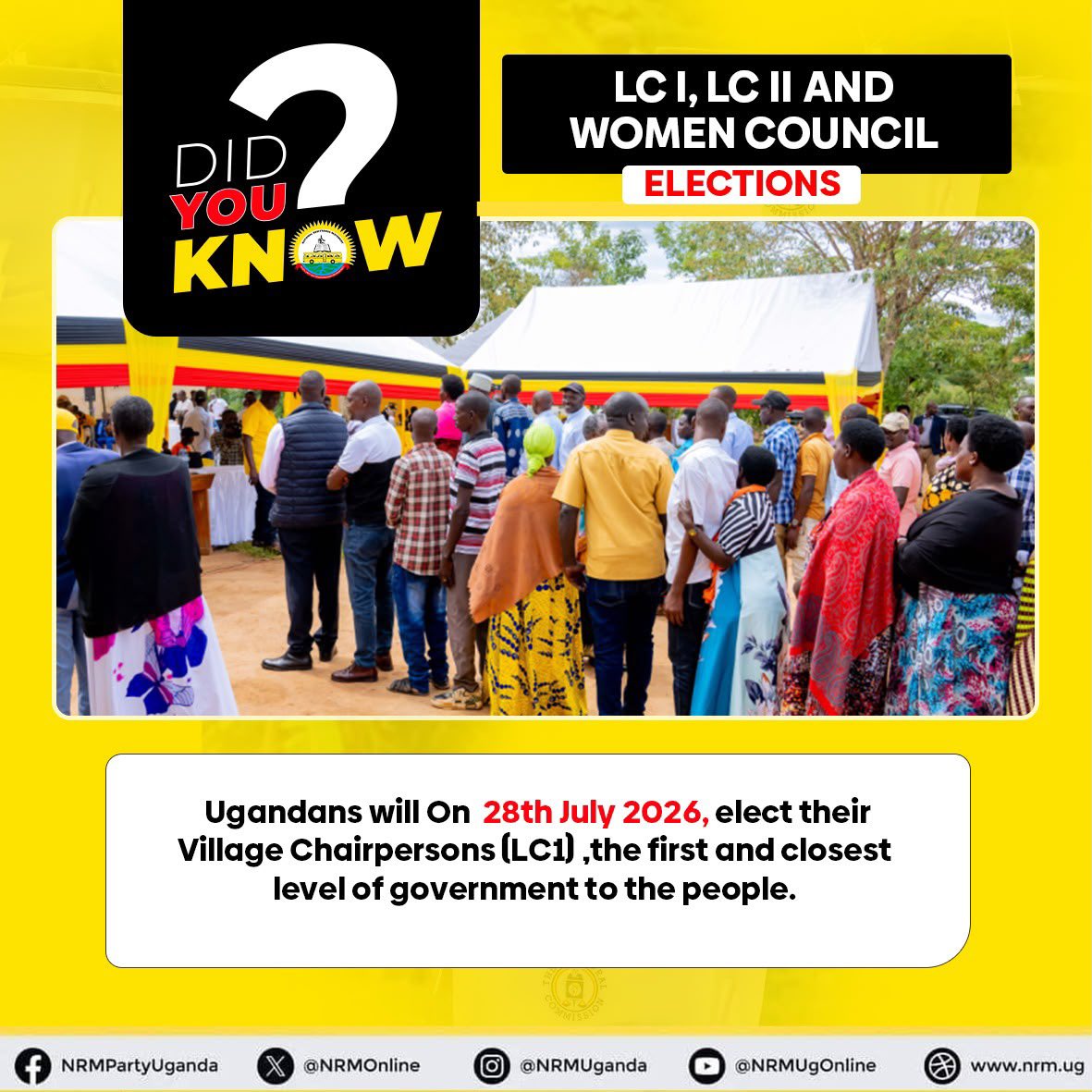 KRubagyemura's tweet photo. On 28th July 2026, Ugandans will elect their LC1 Chairpersons,the leaders closest to the people. Turn up, vote, and strengthen your community.
#LocalCouncilElection
#WomenCouncilElection https://t.co/AS3A8SXOyq