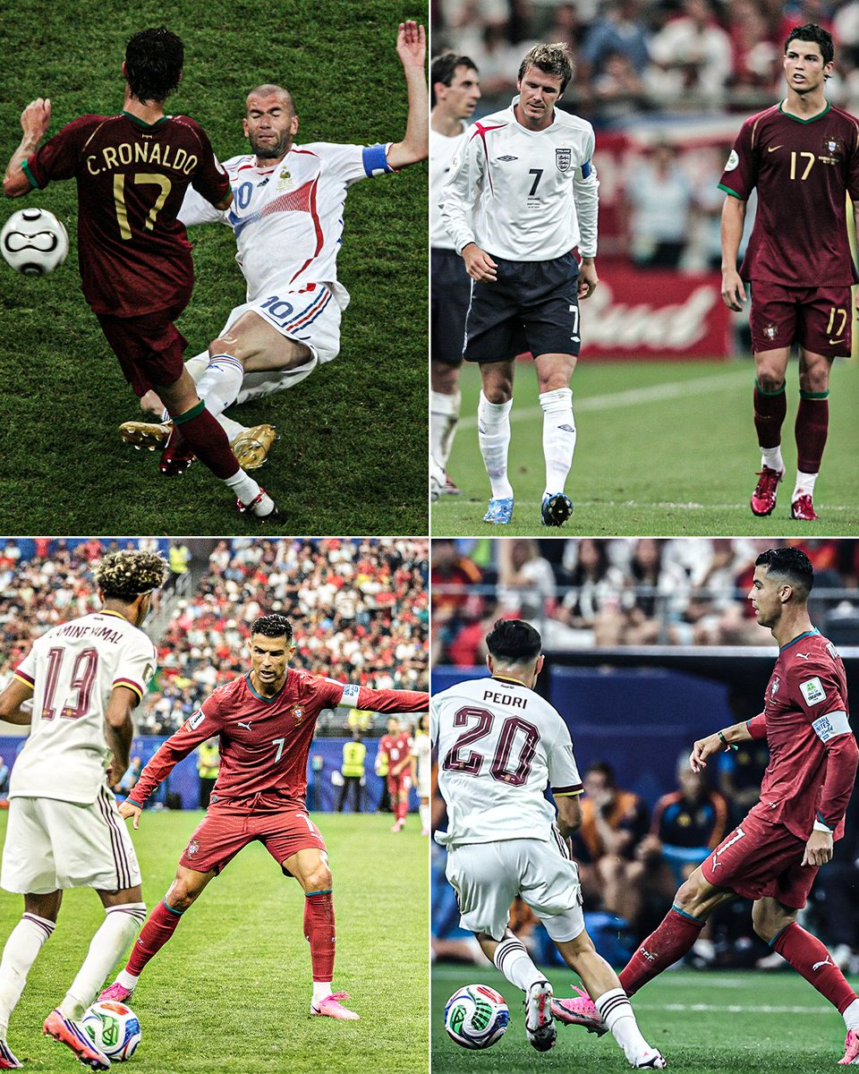 ESPNUK's tweet photo. From sharing the pitch with football icons at the start of his World Cup journey...

...to lining up alongside the game's newest stars at the end.

Cristiano Ronaldo's longevity 🍷😮‍💨 https://t.co/rA6jPZbgjS