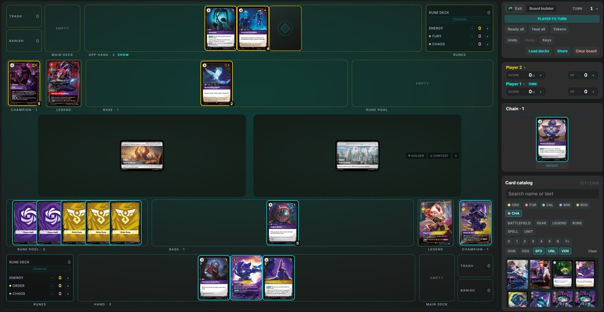 BoundRift's tweet photo. https://t.co/yvrDb7qW9s

Play Riftbound online - with Vendetta cards as they release daily. Full simulator with branching history for testing different lines.

Beta test - looking for feedback and polish. https://t.co/CzWaQwaRvh