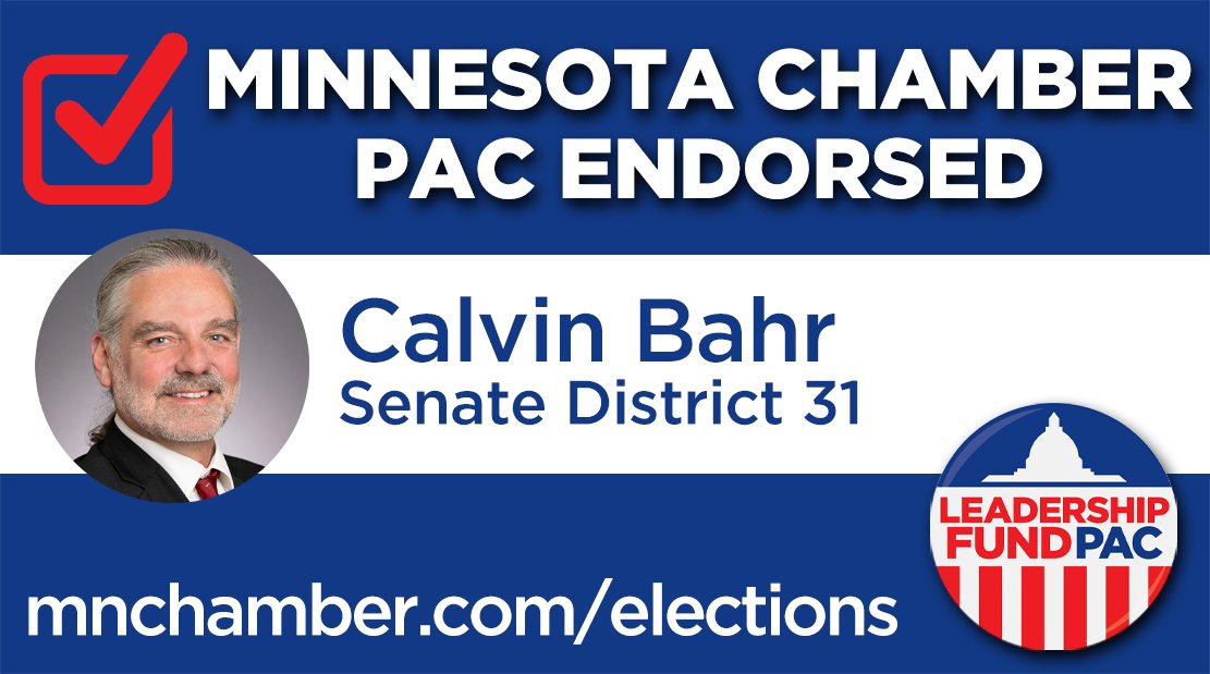 MCC_ChamberPAC's tweet photo. The Leadership Fund PAC endorses Calvin Bahr in Senate District 31. #mnleg

Learn more at https://t.co/tGBxOTxWNx https://t.co/3LQOJVvLAy