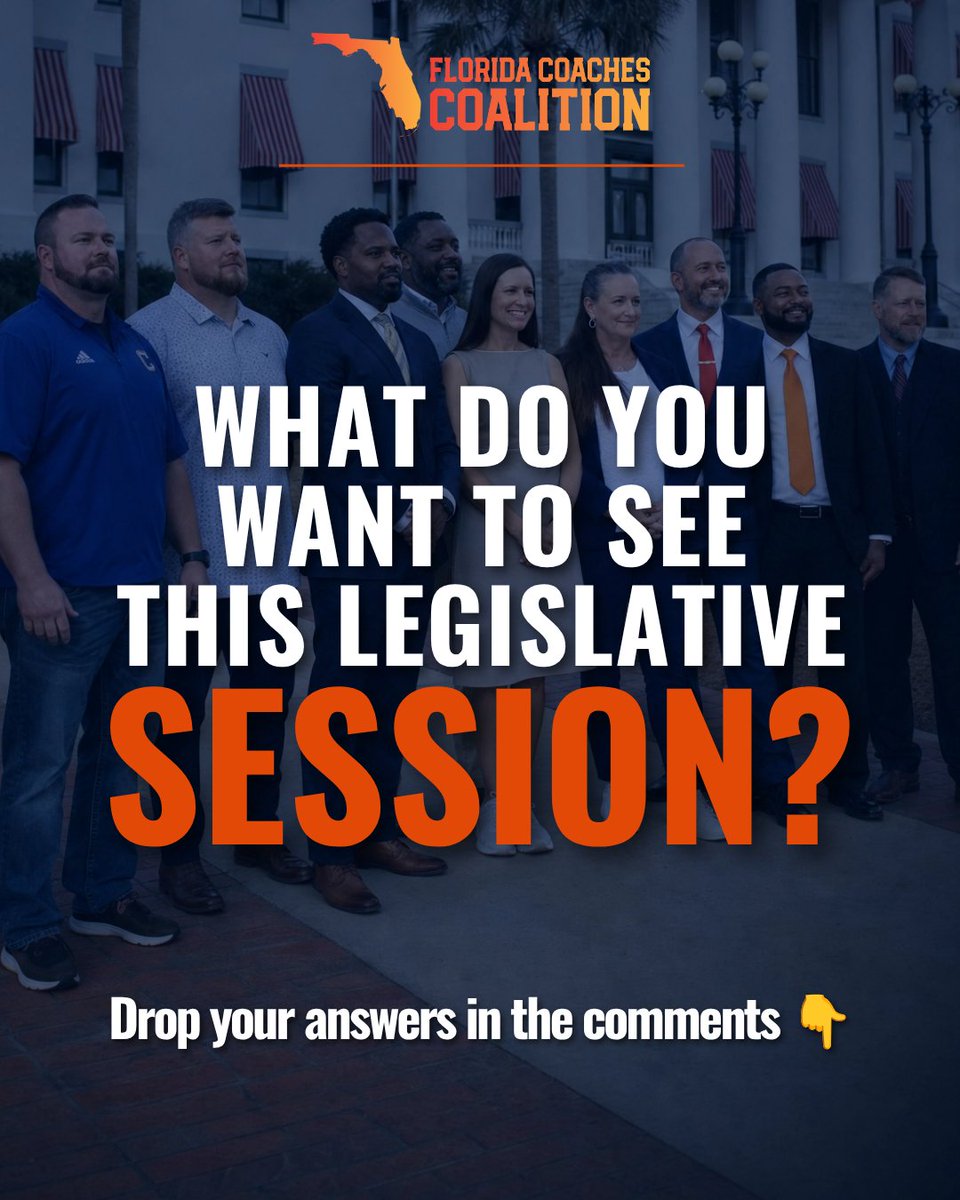 PayFLCoaches's tweet photo. Coaches, we’re gearing up for the next legislative session and your voice is our playbook.

What is the #1 issue you want FCC advocating for in Tallahassee this year?

Drop it in the comments below. 👇

#PayFLCoaches
#FloridaCoaches https://t.co/smCU9gTyrh