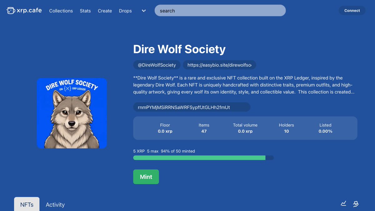 DireWolfSociety's tweet photo. 🚨 94% MINTED 🚨

Dire Wolf Society is almost SOLD OUT 🐺🔥

Only 6% left…
Only 3 NFTs remaining.

After this it’s GONE forever.

Don’t miss your chance to be early 👇
https://t.co/Gz3Ml6uwg9

#DireWolf #NFT #Web3 #XRP #MintNow #FOMO https://t.co/Fg9jjVCPx8
