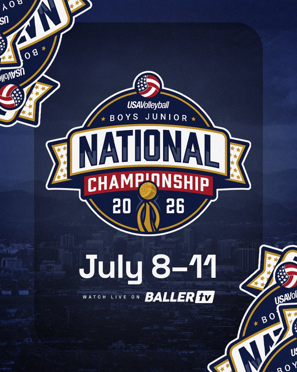 ballertvvb's tweet photo. The 2026 USA Volleyball Boys Junior National Championship kicks off today — live on BallerTV! 🏐 @usavolleyball

📍 Phoenix, AZ
📅 July 8–11
📺 Watch live and on replay at https://t.co/EIRPfvWU1u https://t.co/WbNkJg7J4t