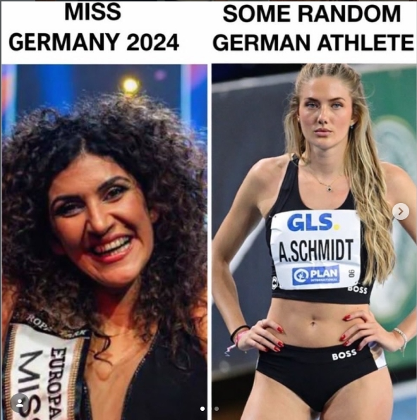 Dravidica's tweet photo. La mujer de la izquierda es "Miss Alemania" del año 2024. La de la derecha es una atleta alemana. 
¿Qué les parece? https://t.co/Mk7JkCCsRV