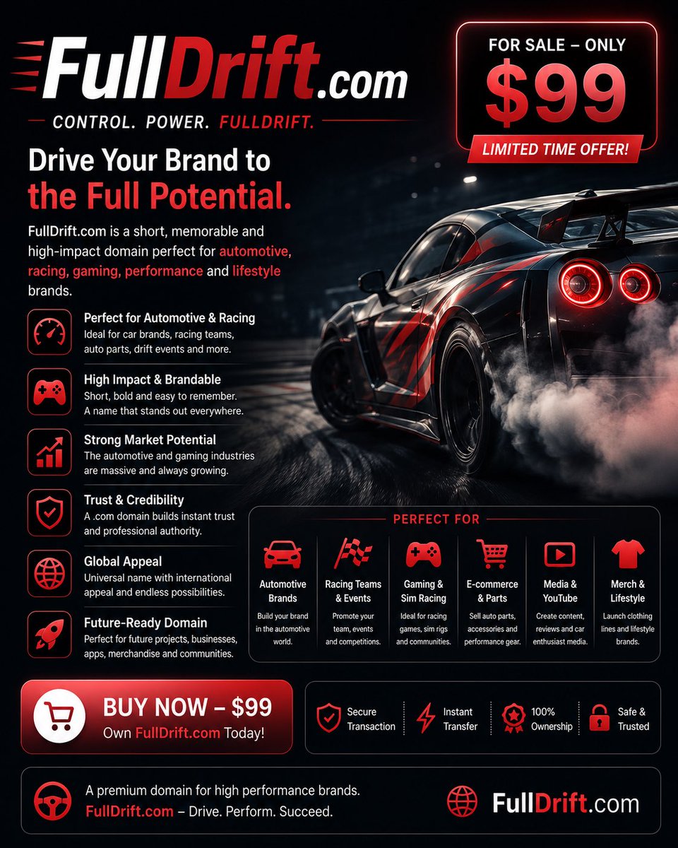 billel_medjir's tweet photo. https://t.co/kYuP7KXRdk for sale only 99$ limited time offer
#fulldrift #drift #sport #mechanicsport #domainforsale https://t.co/NlchtkeouP