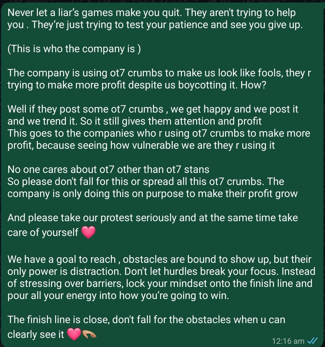 ot7realcore's tweet photo. Hii My Dear Ot7 Stans. Please read this ss and follow accordingly . Focus on the goal, not the obstacles. Obstacles only exist to distract you, not help you, so why waste energy arguing with them? 🩷🫳🏼
(Btw, this post is only for ot7 stans, not the background noise 🩷) https://t.co/cBlrwGSbQL