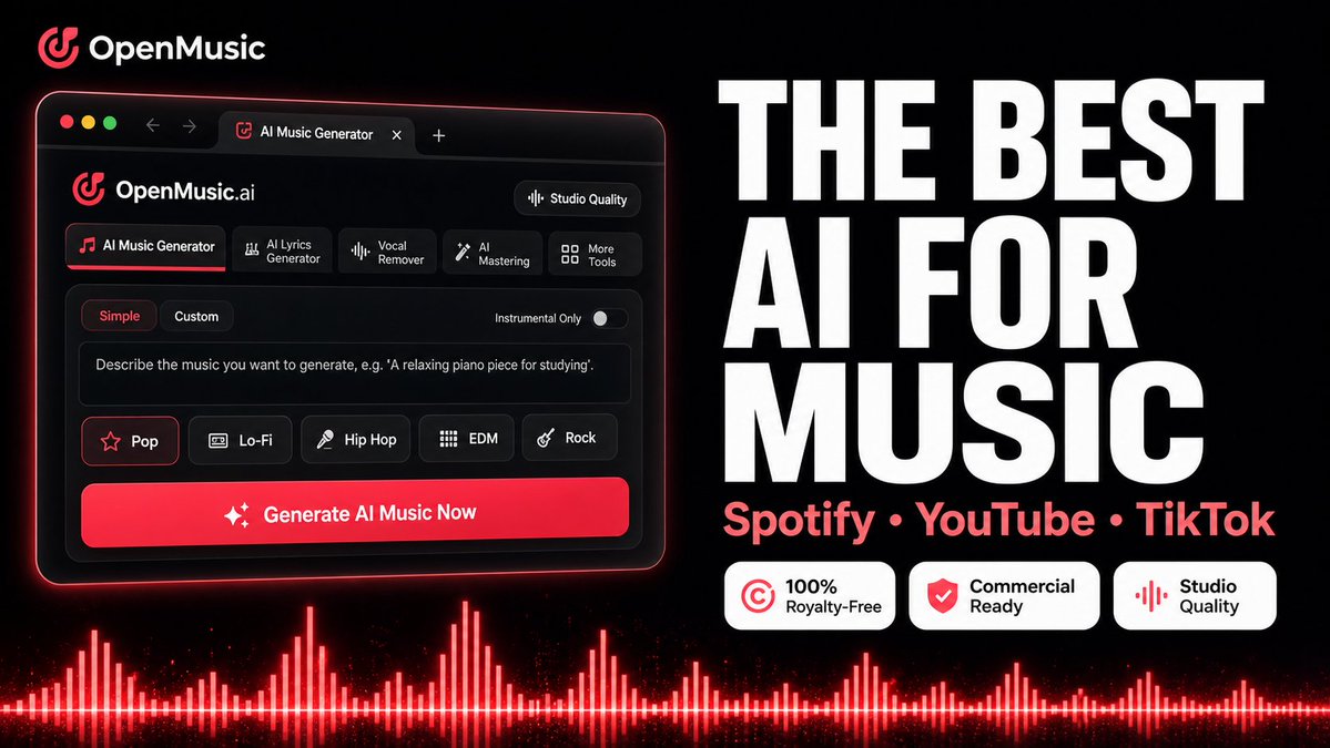 Dothaking's tweet photo. 🎵 Stop searching for the perfect soundtrack. Create it.

With https://t.co/oSPQqqehfA, you can generate original, royalty-free music in seconds for YouTube, TikTok, Instagram, ads, and more. Just describe the vibe you want and let AI handle the rest.

❤️Like And RT💙 https://t.co/Gh1agbp911