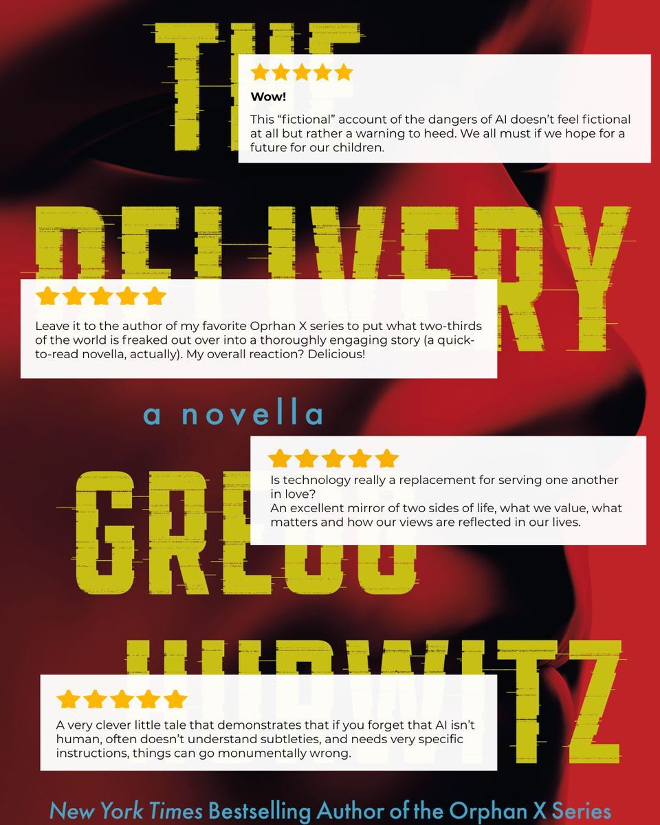 GreggHurwitz's tweet photo. Thrilled to see that THE DELIVERY is resonating with readers. There’s nothing better!

Big thanks to everyone who has taken the time to leave a review and spread the word. https://t.co/OBFE26i8y9