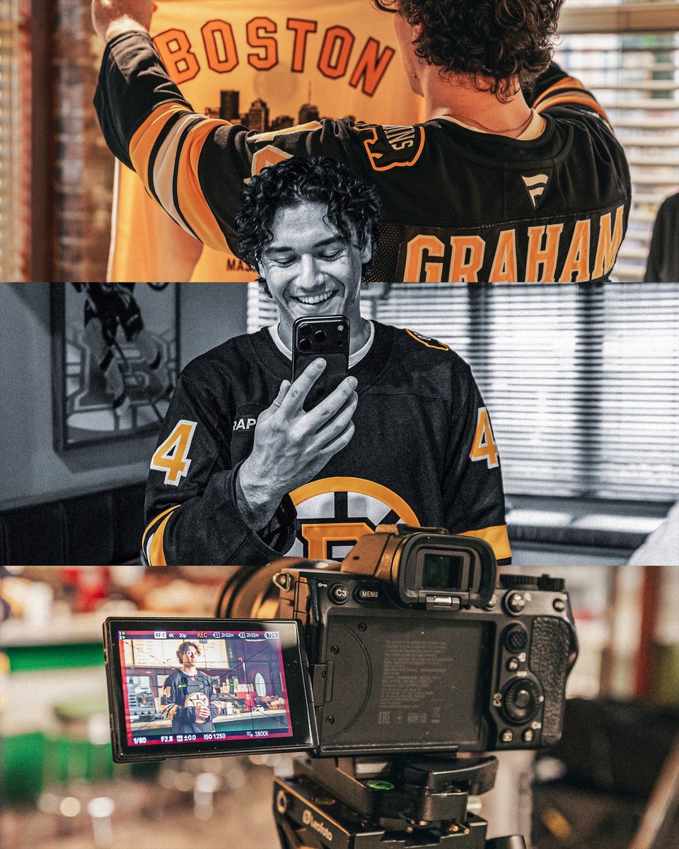 offcampusbra's tweet photo. GG #44! 🏒

Belmont Cameli em novas fotos para a campanha dos Boston Bruins! 💛🖤 https://t.co/mFa8pHQ5Oo