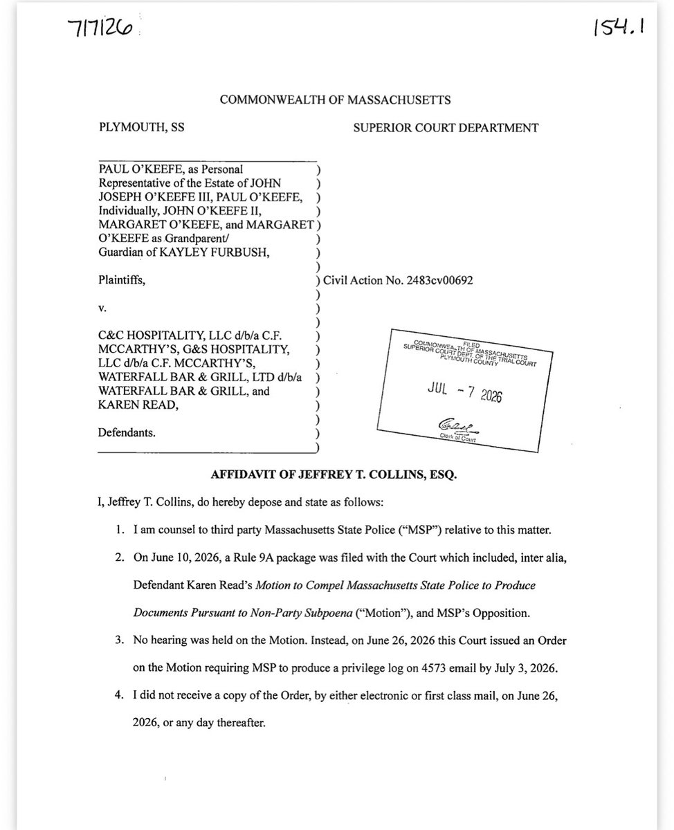 KyleSharkey8's tweet photo. O’Keefe v Read

AFFIDAVIT OF JEFFREY T. COLLINS, ESQ.- MSP
@suspiciousauce 
@GrantSmithEllis https://t.co/YTXxFdSHYd