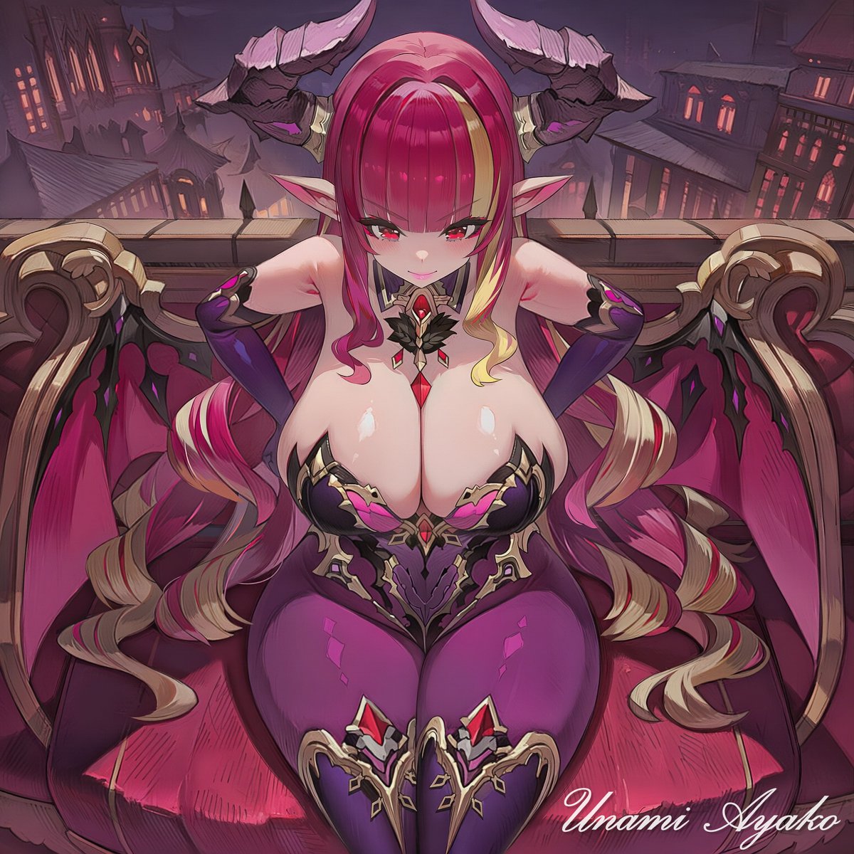 unamiayako's tweet photo. サキュバス姫の活動は夜から２
Succubus Princess's Activities start at night  2

SFW, No nudity, no suggestive intent. 
#AIart #demongirl