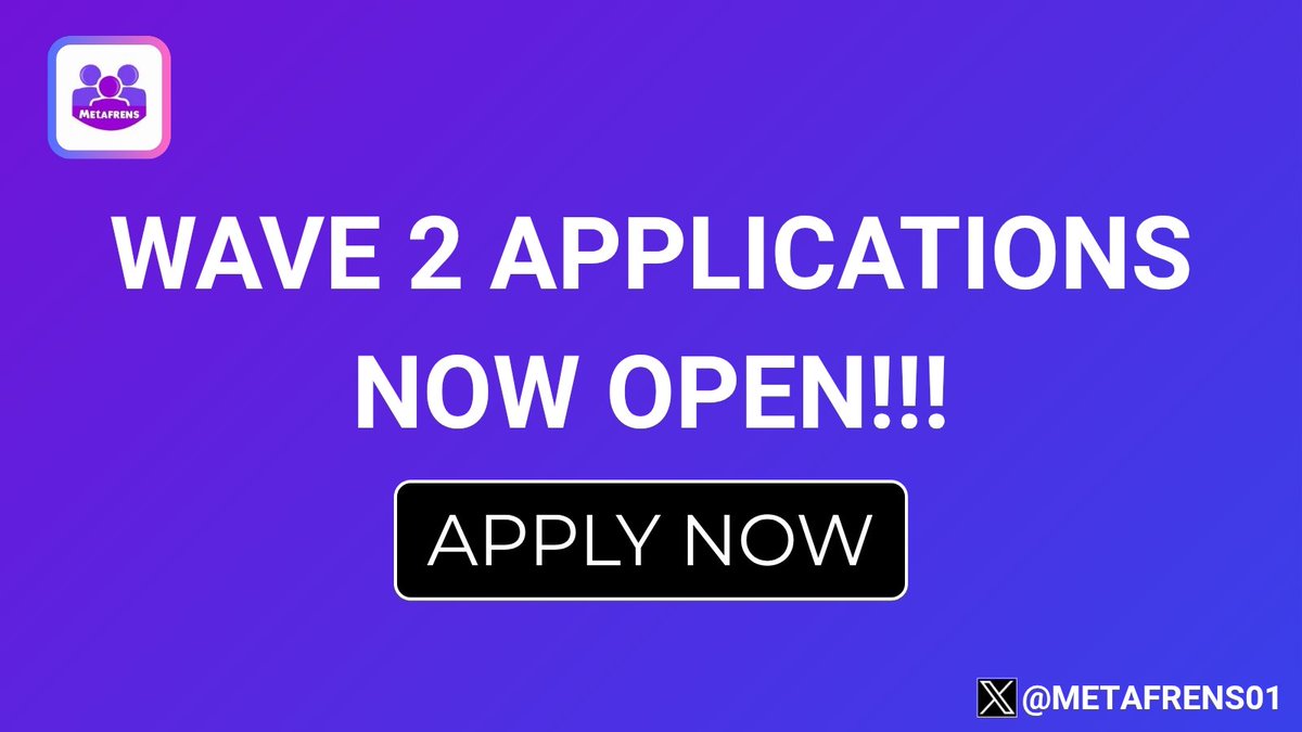 Metafrens01's tweet photo. Wave 2 applications to join the Metafrens community are officially live!

Regardless of the skill you possess, there's a place for you.

We're looking for driven individuals who are passionate about Web3, eager to invest in their personal growth, and ready to contribute and build with Metafrens community.

Top contributors in Metafrens community receive exclusive access to opportunities within the community.

Selected applicants will be contacted via @Metafrens01 account ONLY, make sure you give us a follow and open your DMs.

Applications close in 48 hours, after which we'll review all submissions and begin accepting selected applicants shortly after.

Apply below to join👇

https://t.co/6iEwjzfd7B

Good luck!💜