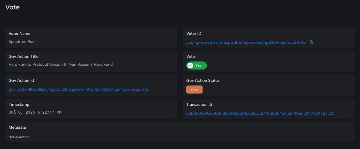 SpectrumPool's tweet photo. SPEC voted Yes for the van Rossem Hard Fork. We have passed the 51% Mark for now. Lets do this! https://t.co/hU5WngS0ym