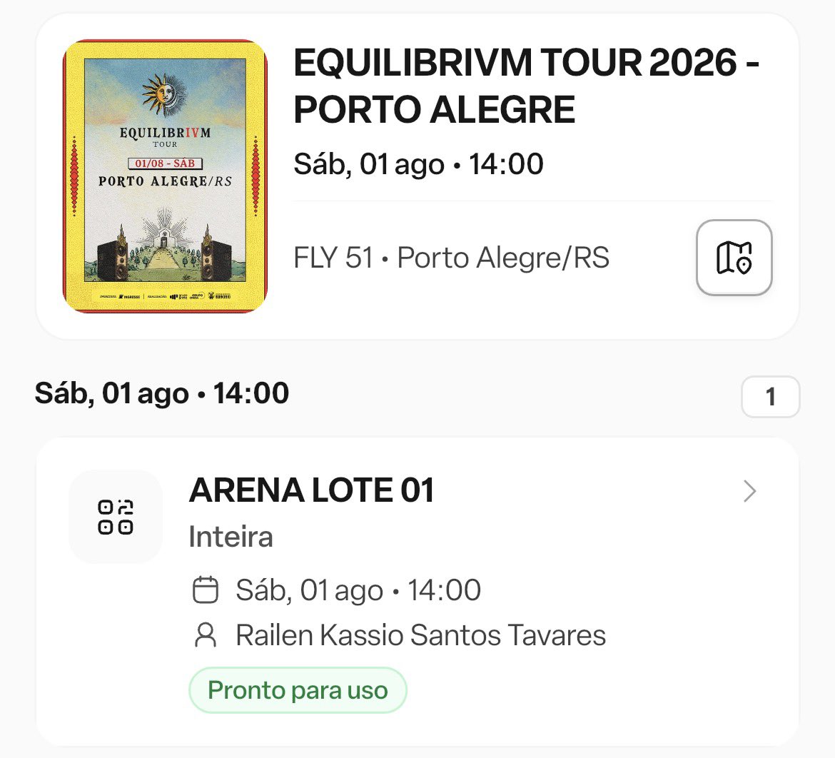 Tavareeeesz's tweet photo. Vendo ingresso meia entrada (porto alegre) Equilibrivm tour preço no primeiro lote https://t.co/fcXeU0stAC