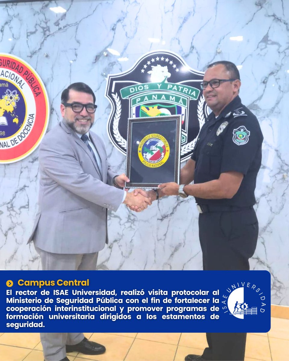 ISAEUniversidad's tweet photo. El rector de ISAE Universidad, Dr. Gustavo Mizraim González, realizó visita protocolar al Ministerio de Seguridad Pública para fortalecer la cooperación interinstitucional. 

Lee la nota completa aquí:  
https://t.co/HfUowOSMMj https://t.co/HPljR5Zsxn