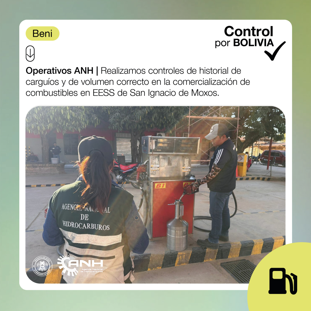AnhBolivia's tweet photo. ANH #Beni realizó verificaciones al historial de carguíos y de volumen correcto  en la comercialización de combustibles en estaciones de servicio, con el objetivo de prevenir irregularidades en la comercialización, en cumplimiento de la normativa vigente. https://t.co/8wr6i9ewRI